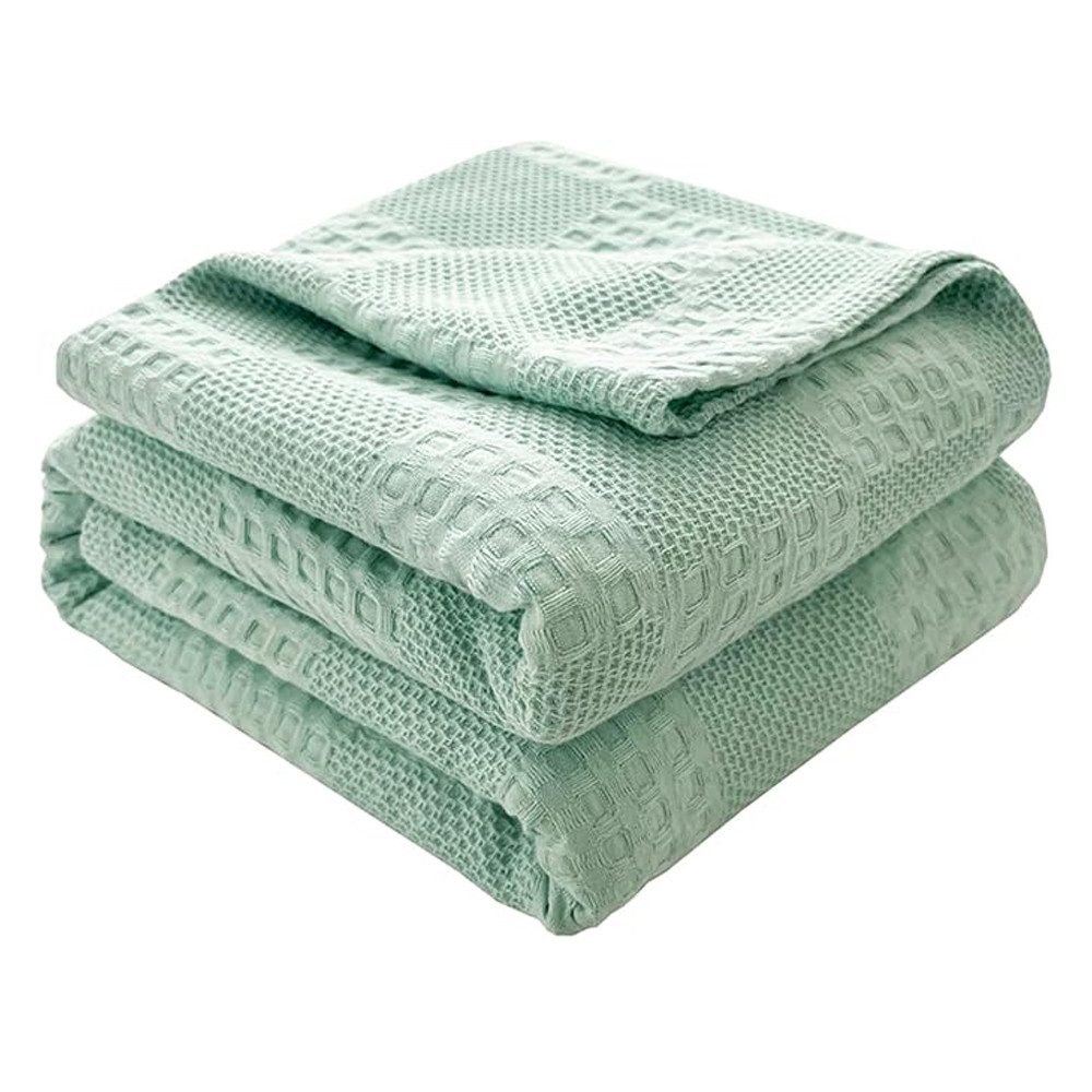 Wohndecke Baumwolle Waffelpique Kuscheldecke,Weiche und Atmungsaktive Tagesdecke, TUWENA