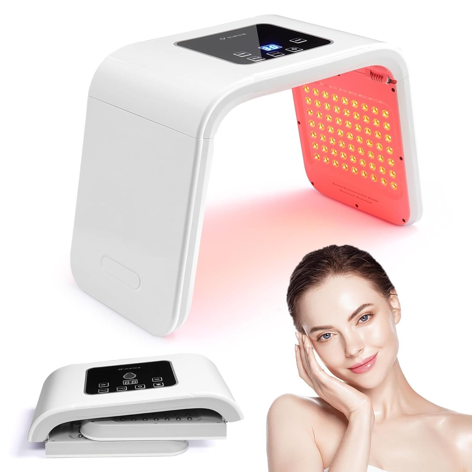 ibettertec Lichttherapiegerät LED-Gesichtsmaske Lichttherapie, 7 Farben & Zyklus-Modus, 162 Dioden, zusammenklappbar, für strahlende Haut