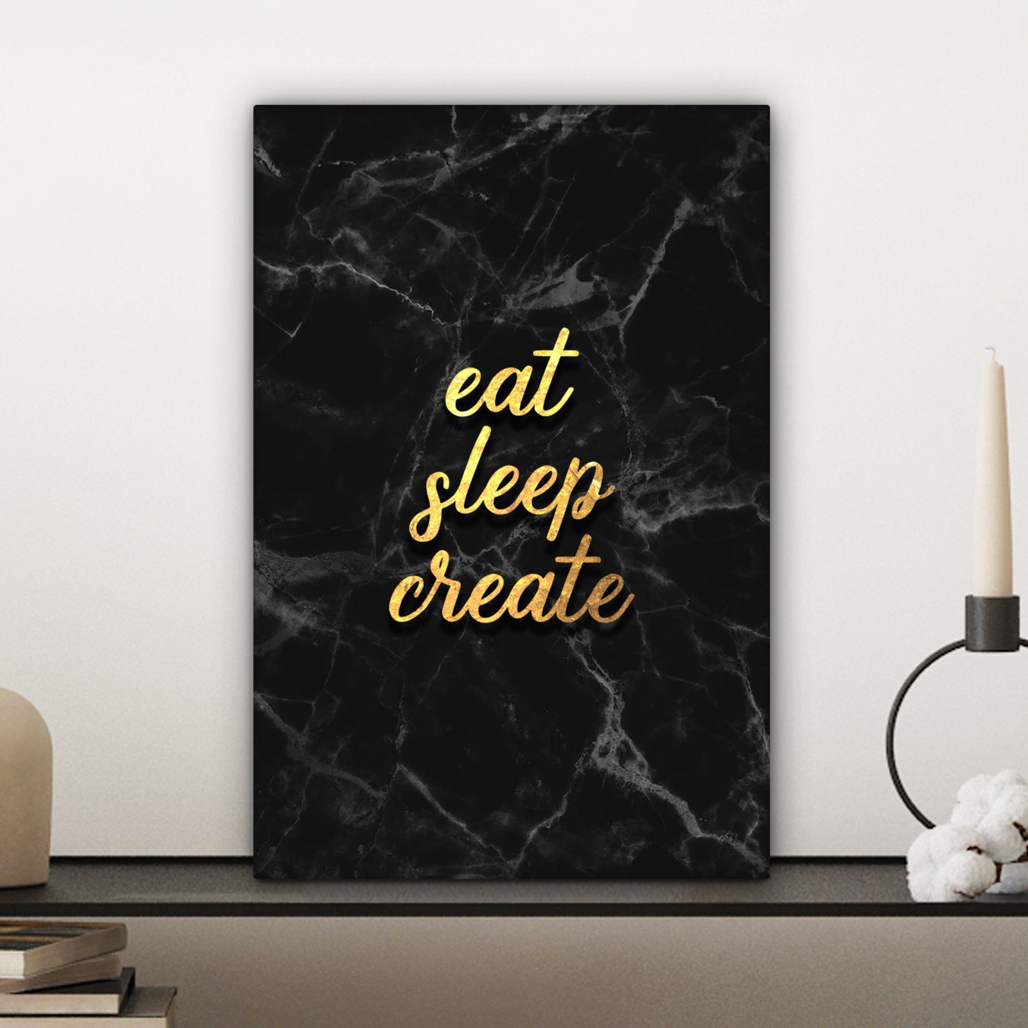 Schlaf Zackenaufhänger, Gold - 20x30 (1 cm St), Zitat bespannt OneMillionCanvasses® Gemälde, - fertig - Leinwandbild inkl. Marmor, Leinwandbild