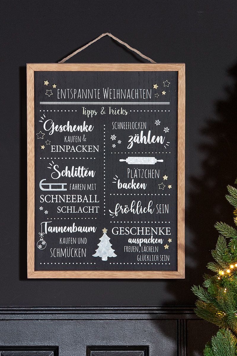 GILDE Bild mit Rahmen "Entspannte Weihnachten" schwarz, 38cm groß, Tafelbild, Weihnachten (1 St), Weihnachtsdeko, Lettering Style, Gemütlich