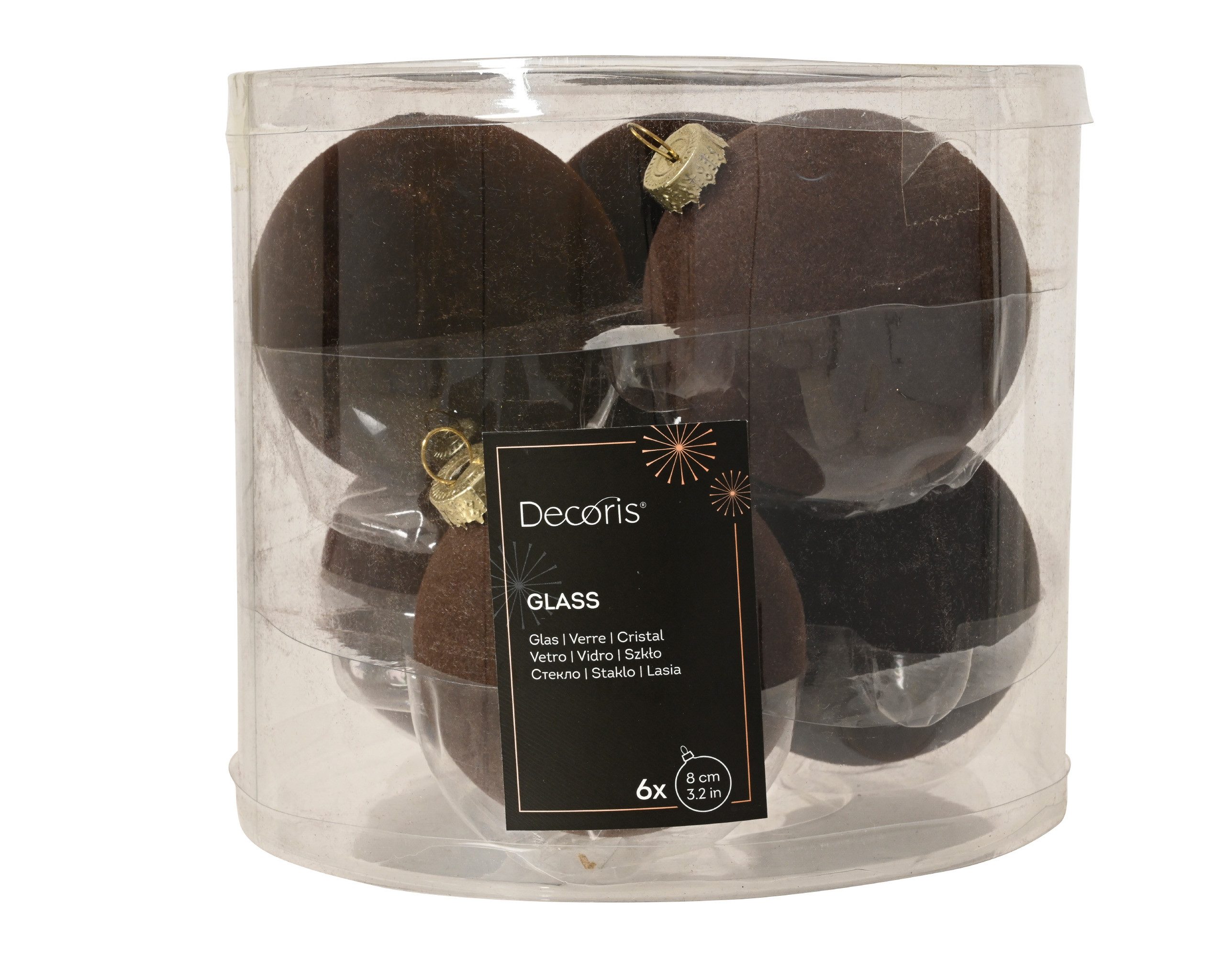 Kaemingk Weihnachtsbaumkugel, Weihnachtskugeln Glas 8cm Mix Samtoptik 6er Set - Braun
