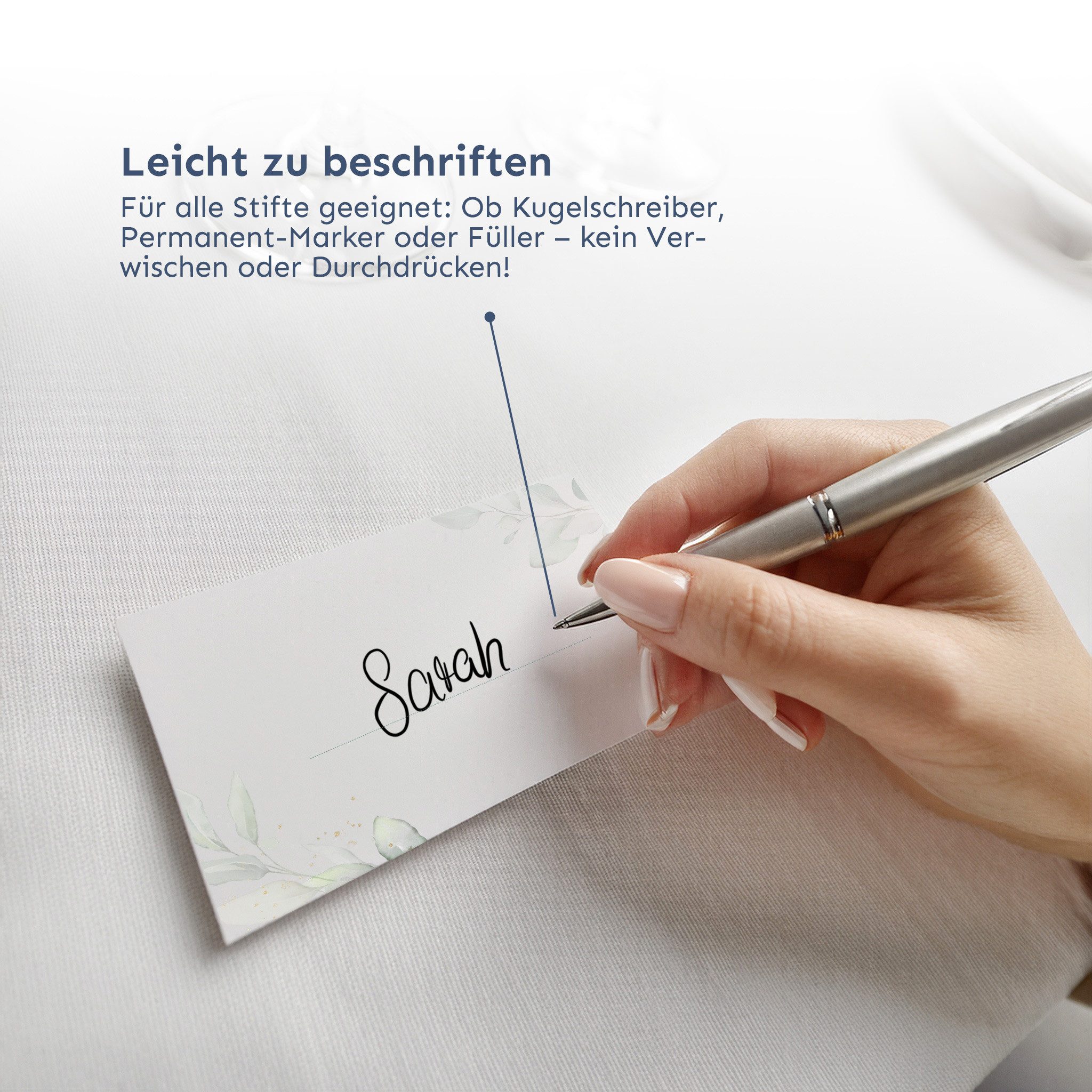 white & ivory Papierdekoration Platzkarte eukalyptus türkis, 50 Stück, beschreibbar,Tischkarten – Bild 4 von 5