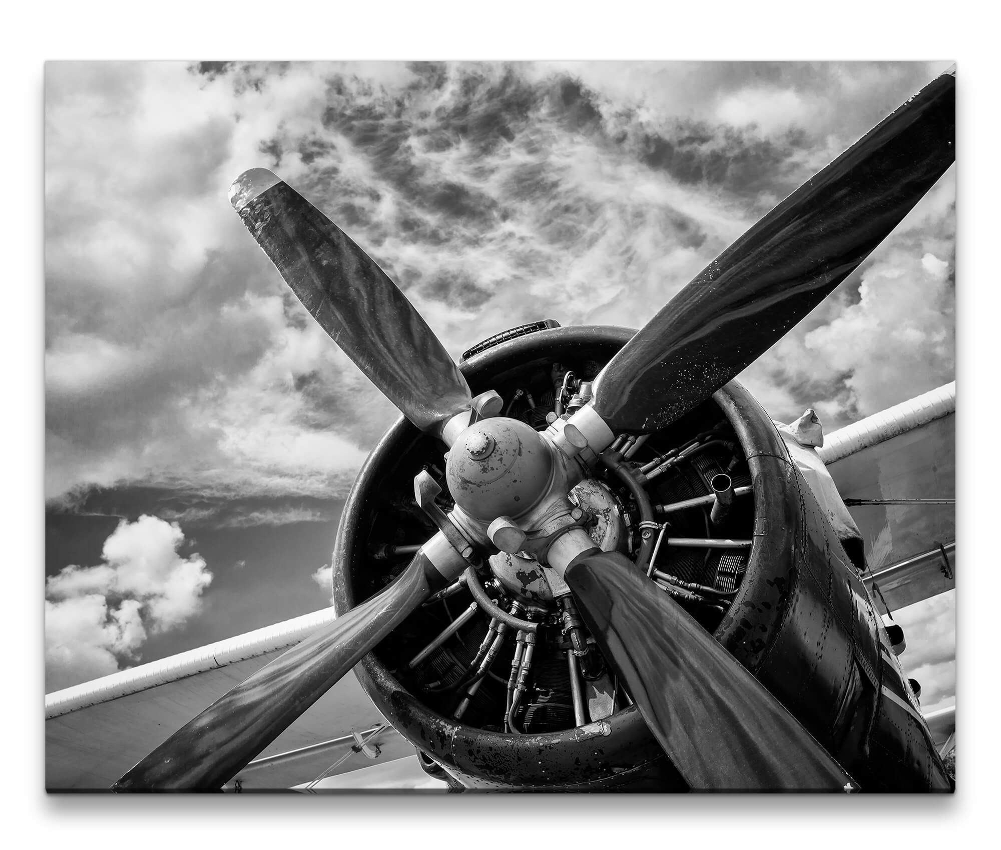 Leinwandbild Bilder XXL Flugzeugpropeller schwarz weiss Wandbild auf Leinwand