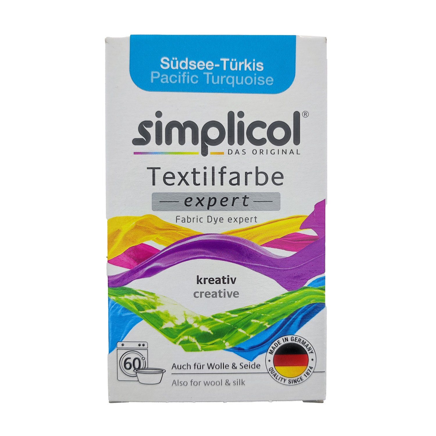 simplicol Textilfarbe Simplicol Textilfarbe Expert Südsee-Türkis 150g, Farberneuerung Farbauffrischung Batik Textilfärbemittel