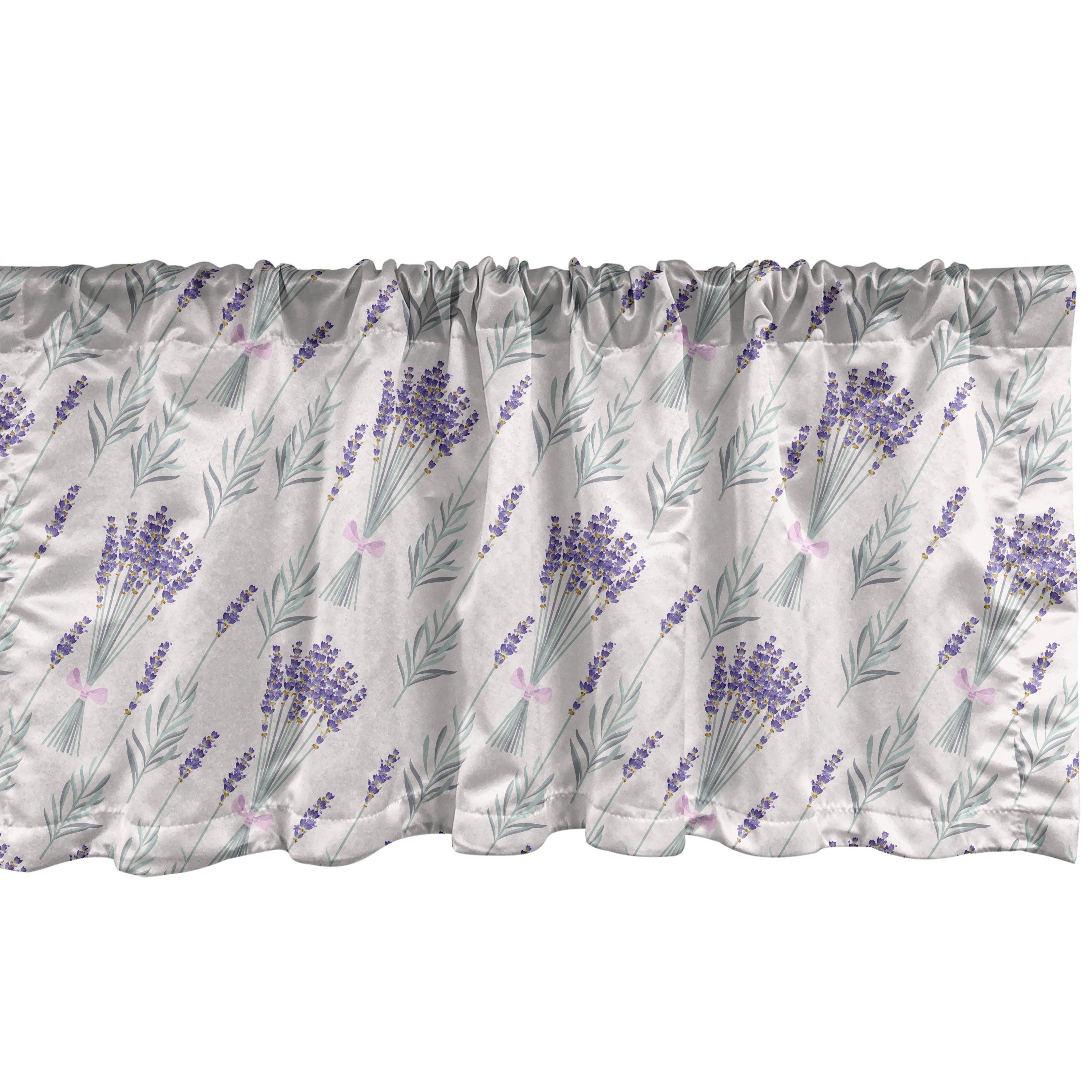 Scheibengardine Vorhang Volant für Küche Schlafzimmer Dekor mit Stangentasche, Abakuhaus, Microfaser, Lavendel Botanik Blumen-Band-Kunst