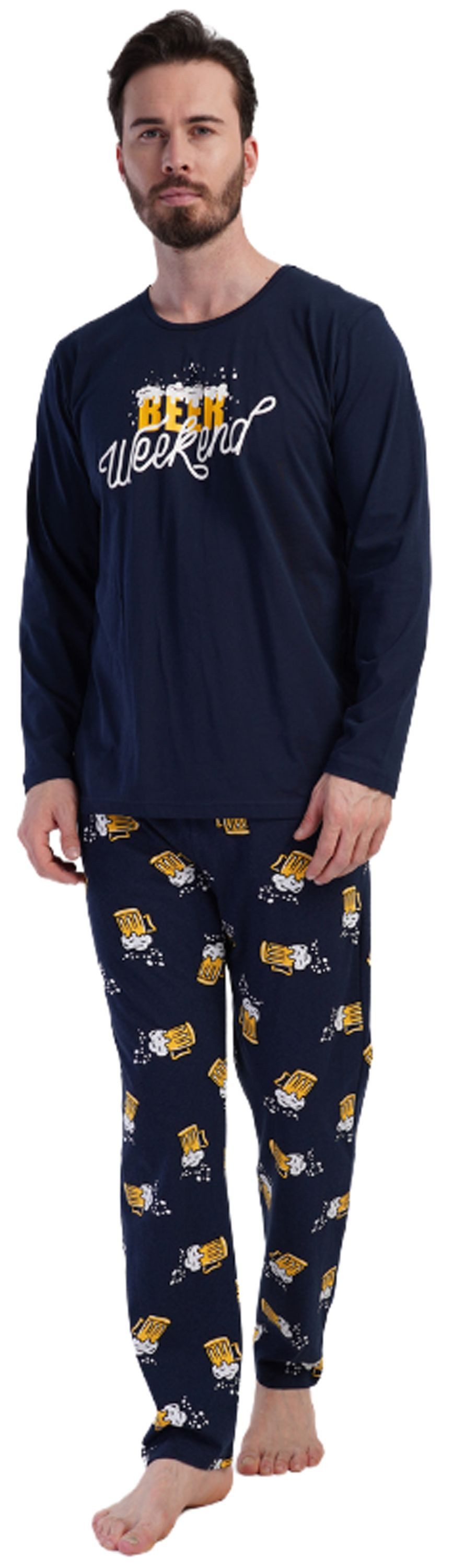Vienetta Schlafanzug Man (Set, 2 tlg., 2-teilig) Herren Pyjama lang Langarm Baumwolle