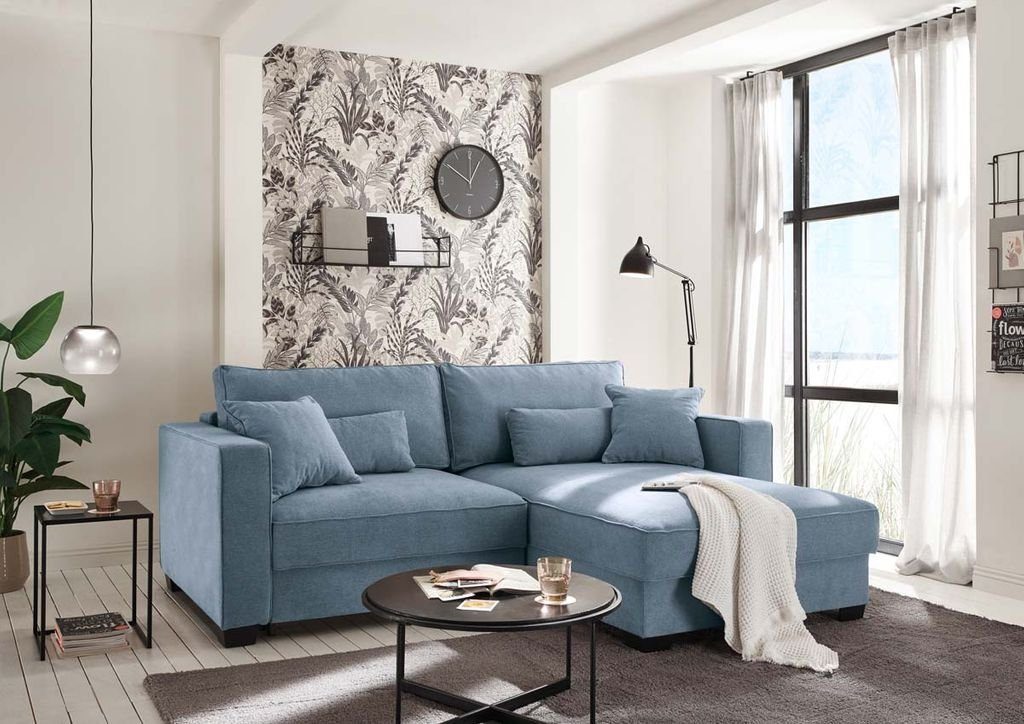 ED EXCITING Ecksofa Ecksofa, Sofagarnitur Blau cm DESIGN Melvin 200x140 Polstergarnitur