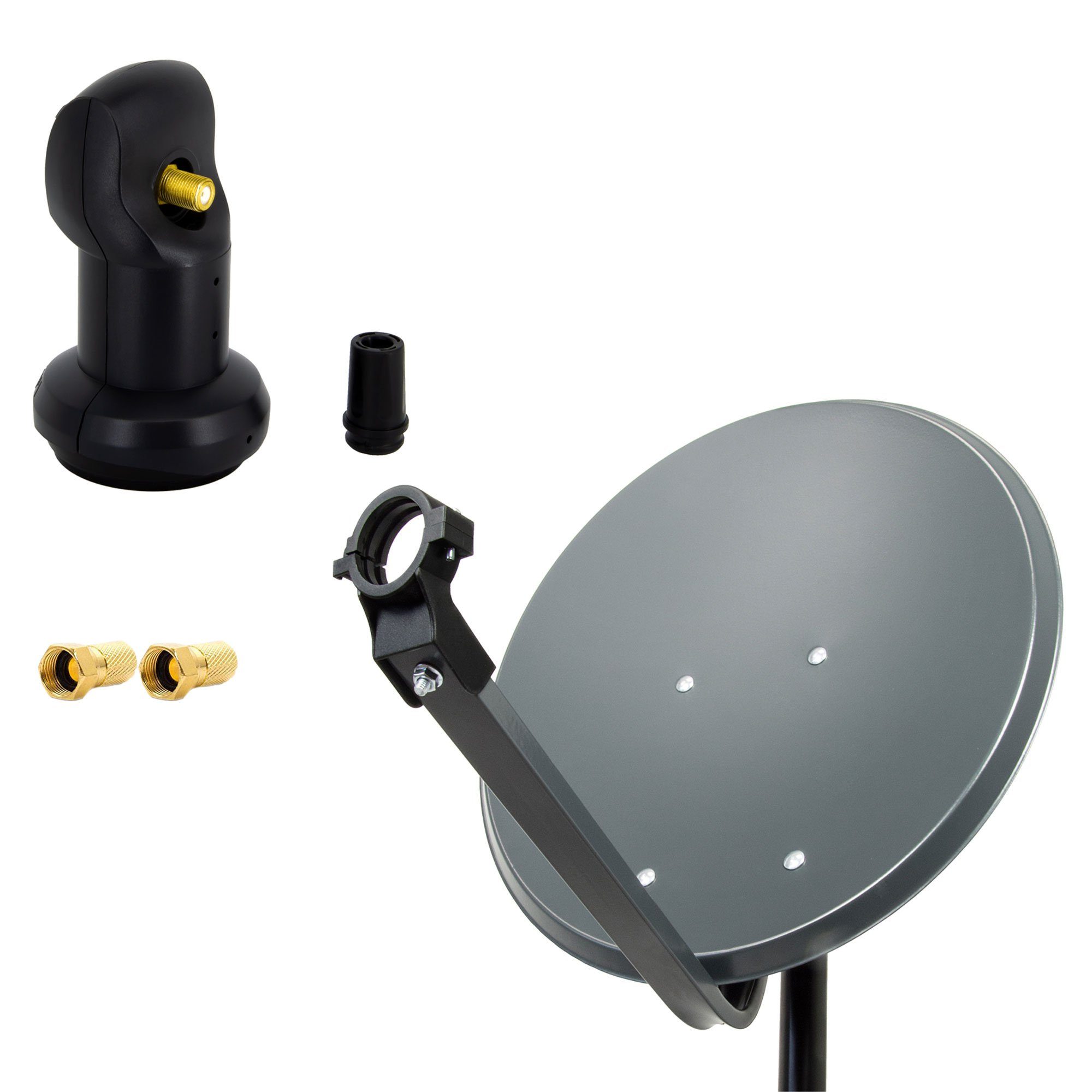 PremiumX 45cm Satellitenschüssel Stahl Anthrazit SAT Single LNB 2x F-Stecker SAT-Antenne
