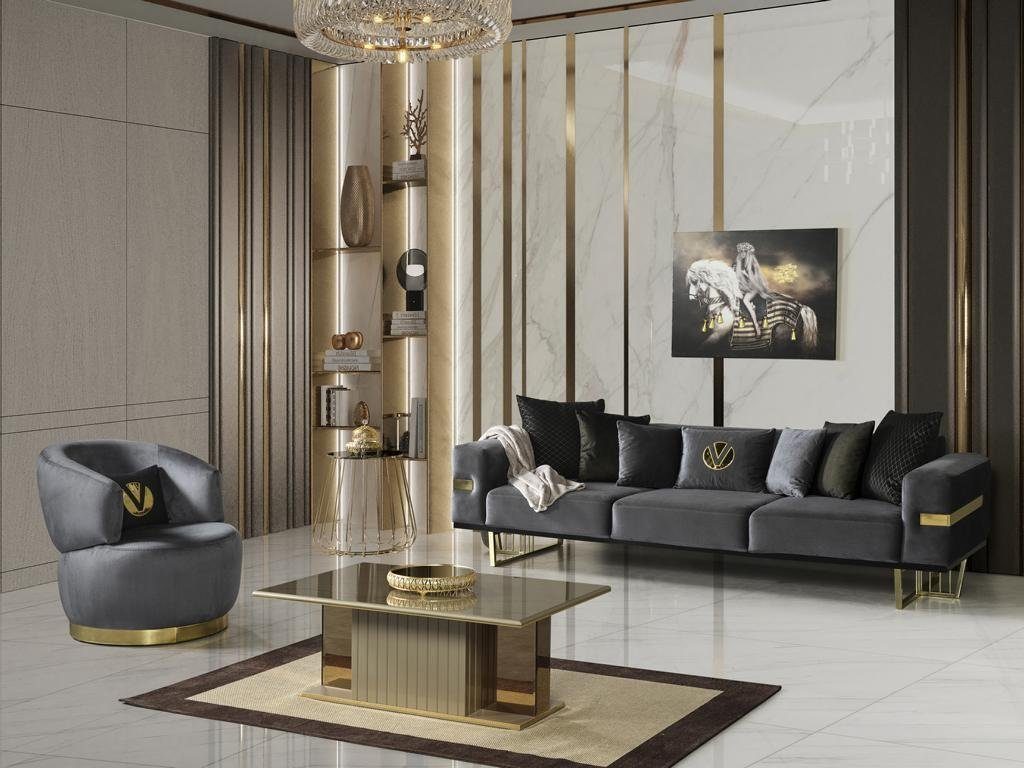 Luxus Möbel Sofagarnitur (4-St) JVmoebel Set 4tlg. Couch Gruppe, Wohnzimmer-Set Einrichtung Stoffsofa