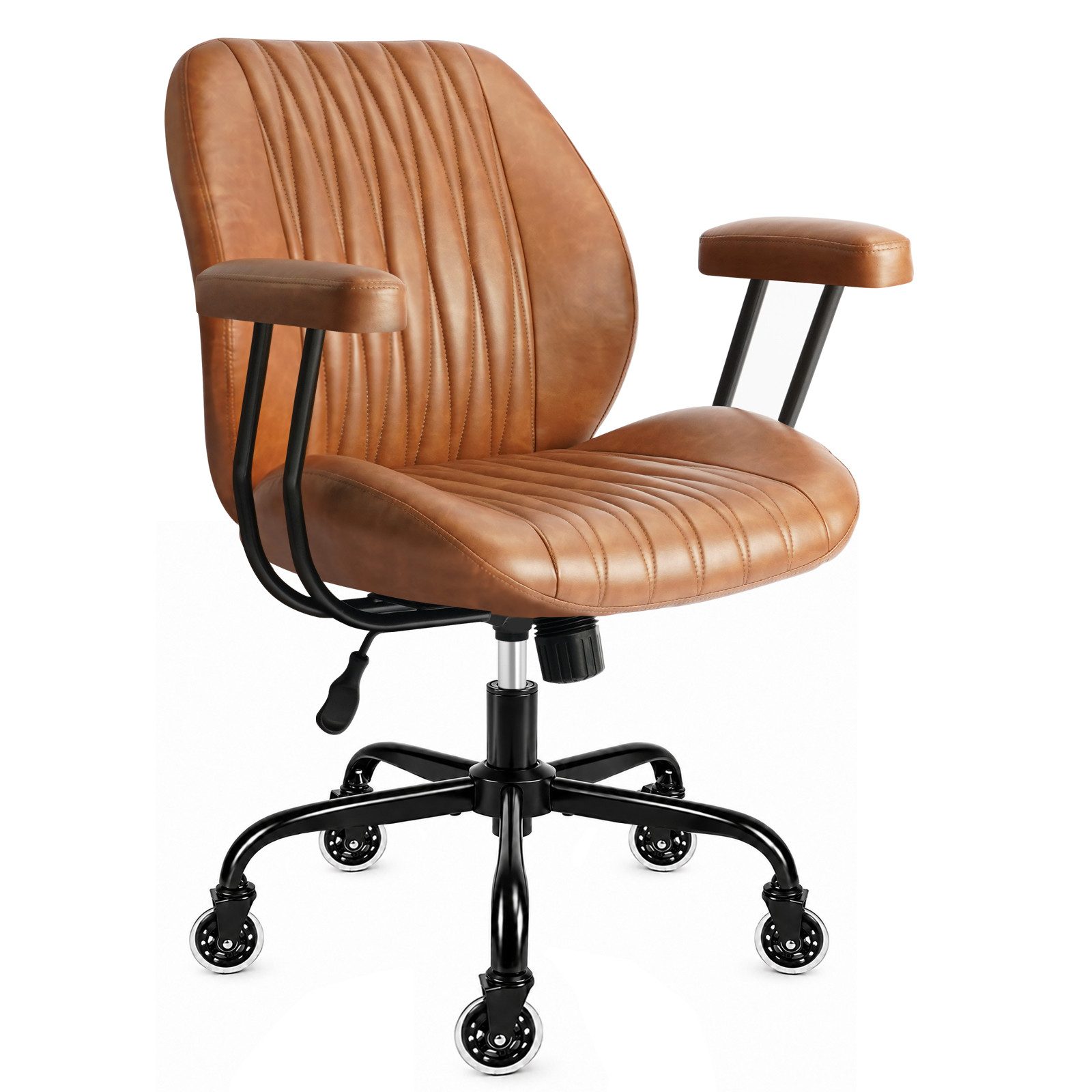 Hoolamyie Bürostuhl,drehstuhl PU-Leder, 90–120° neigbar, Lordosenstütze, leise Rollen (Höhenverstellbar, Bis 150 kg belastbar, Abnehmbare 7-cm-Armlehnen), 360° drehbar, höhenverstellbar, PU-Kunstleder, Rollen
