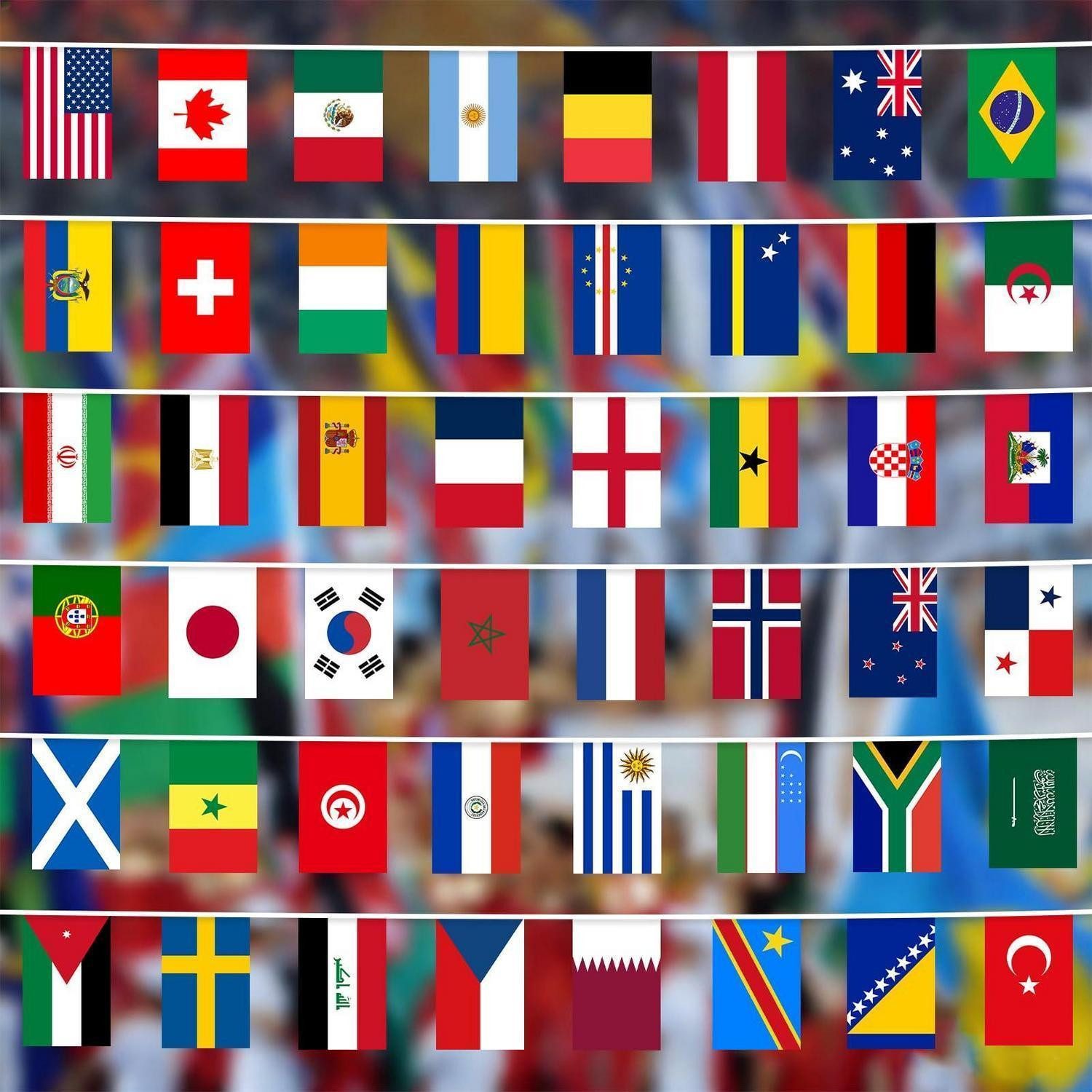 LuxusKollektion Flagge WM 2026 Fahnen-Wimpelkette 30x20cm 48 Flaggen