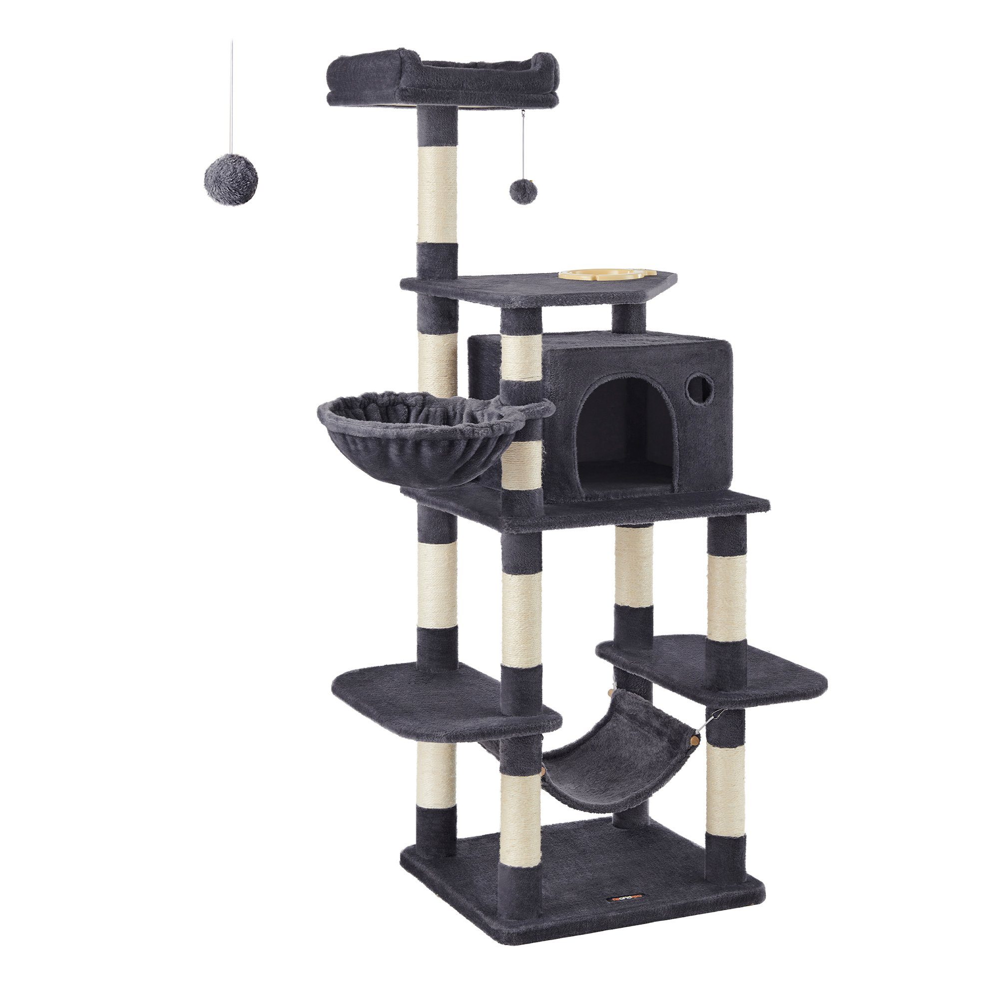 FEANDREA Kratzbaum, mit hundesicherem Katzennapf, stabil, 164 cm, Kippschutz