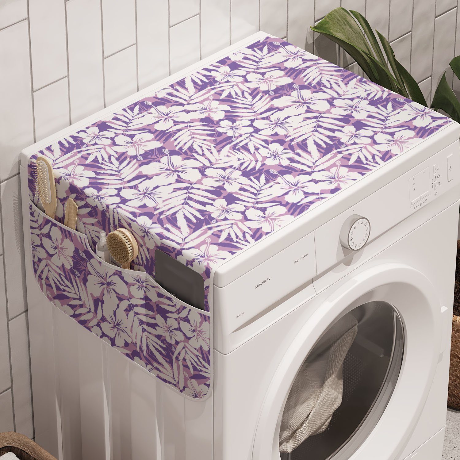 Abakuhaus Badorganizer Anti-Rutsch-Stoffabdeckung für Waschmaschine und Trockner, Lila Hawaiian Hibiscus Pattern