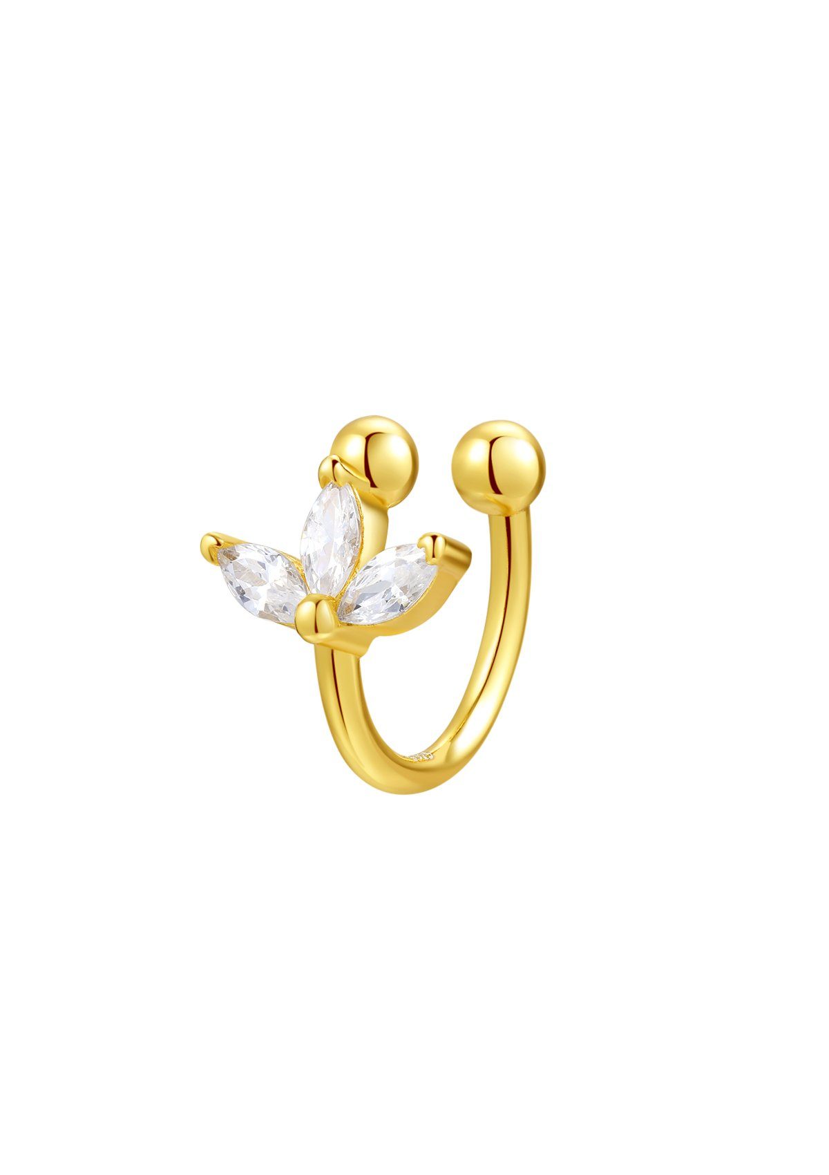 Hey Happiness Ohrklemme Fake Ohrring Blume Zirkonia, Damen Ear Cuff 18K Roségold Vergoldet, Ohrring ohne Loch 925 Silber Kristall offen klein, Geschenkidee