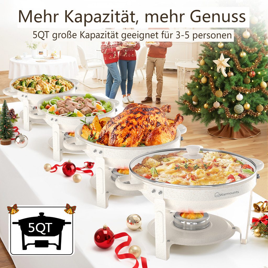 Warmounts Speisenwärmer 5L Chafing Dish Speisenwärmer Set Rund, (4-tlg., Buffet Warmhalter-Set Maifanite-Beschichtung), für Hochzeit, Party, Catering – Bild 2 von 5