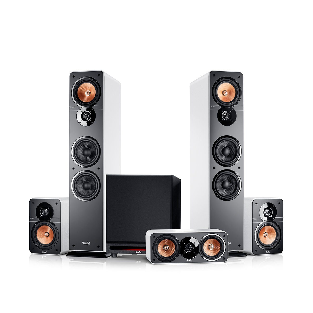 Teufel ULTIMA 40 Surround Power Edition "5.1-Set" Wireless Колонки (Kabelgebunden, 120 W, Power Edition mit riesigem S 6000 Frontfire-Prinzip Сабуферы)