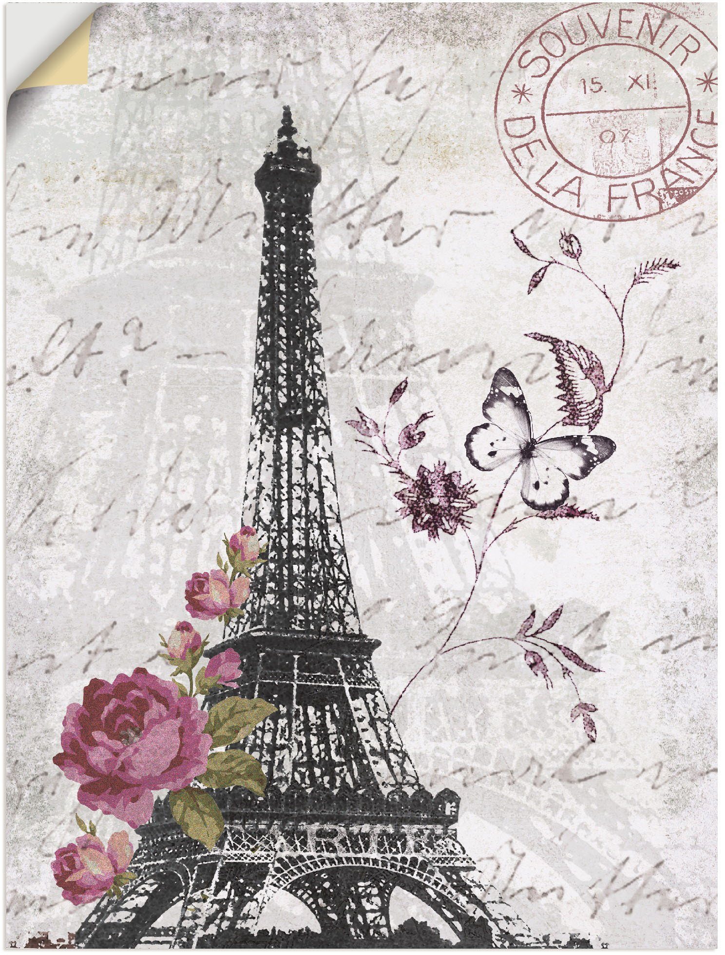 Artland Wandbild Eiffelturm Grafik, Bilder von Europa (1 St), als Alubild, Leinwandbild, Wandaufkleber oder Poster in versch. Größen | Poster