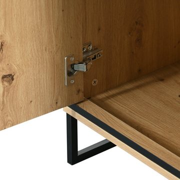 Merax Sideboard mit LED-Beleuchtung und Glasablagen, Kommode Holz mit großem Stauraum und verstellbare Einlegeböden