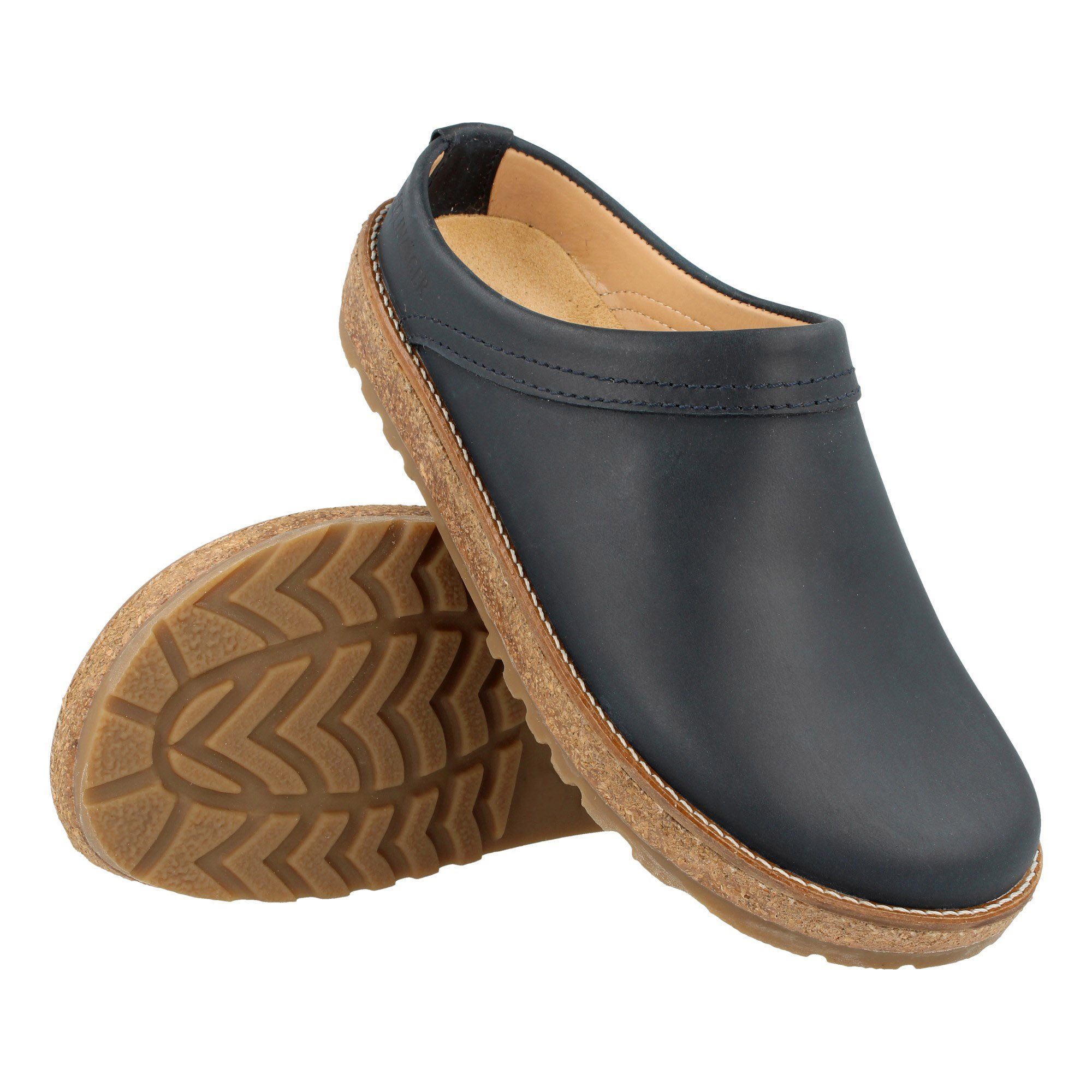 Haflinger Travel Classic Eleganter Clog aus Leder mit Korkfußbett und Gummisohle Hausschuh