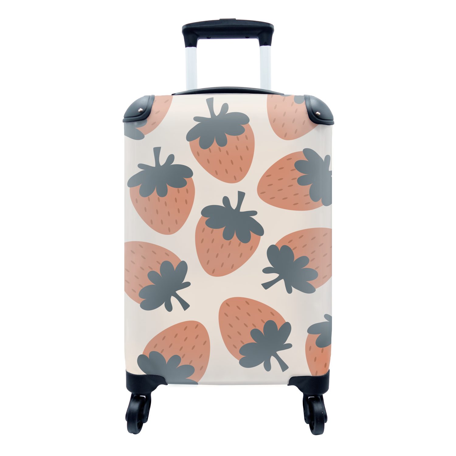 Trolley, Pastell rollen, Erdbeere - 4 - für Reisetasche MuchoWow Handgepäckkoffer mit Ferien, Rollen, Muster, Reisekoffer Obst - Handgepäck
