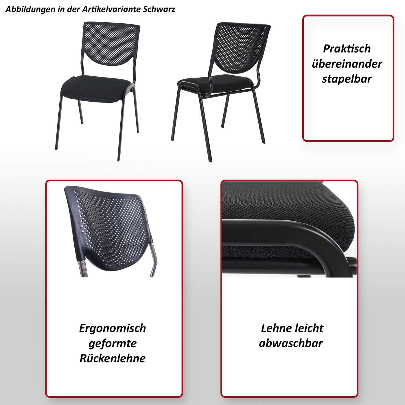 MCW Besucherstuhl H401-4 (Set, 4 St), 4er-Set, Ergonomisch geformte Rückenlehne, Fußbodenschoner