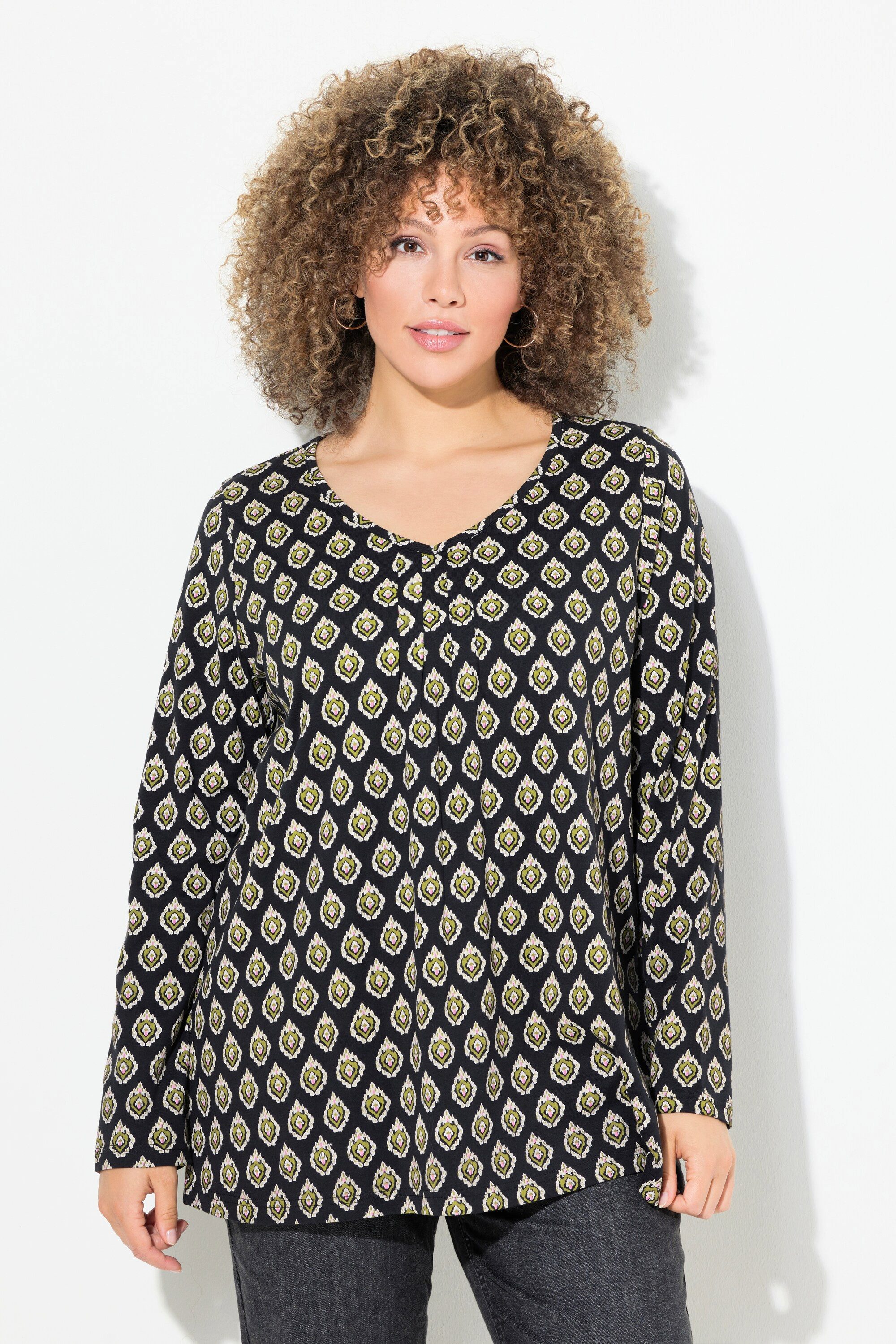 Ulla Popken Longsleeve Shirt Zierfalten A-Linie günstig online kaufen