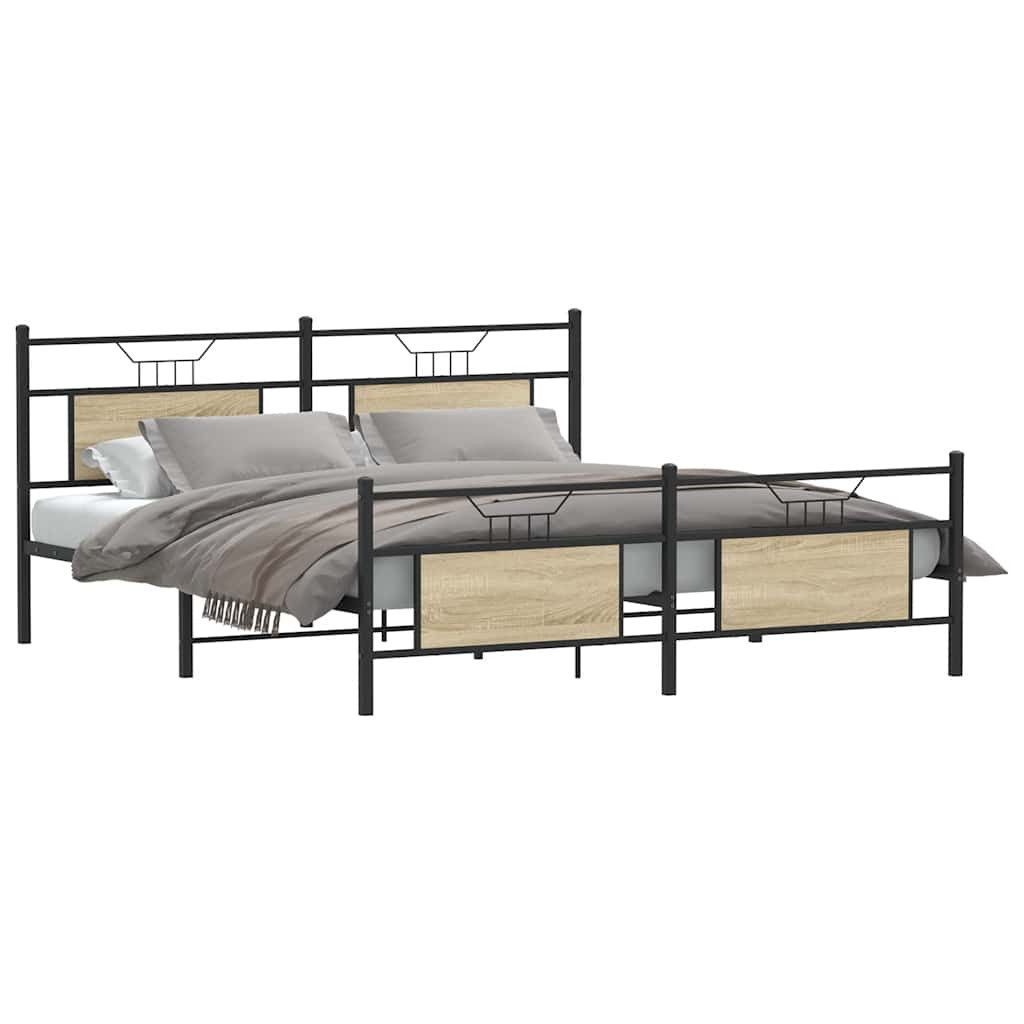 vidaXL Bett Metallbett ohne Matratze Sonoma-Eiche günstig online kaufen