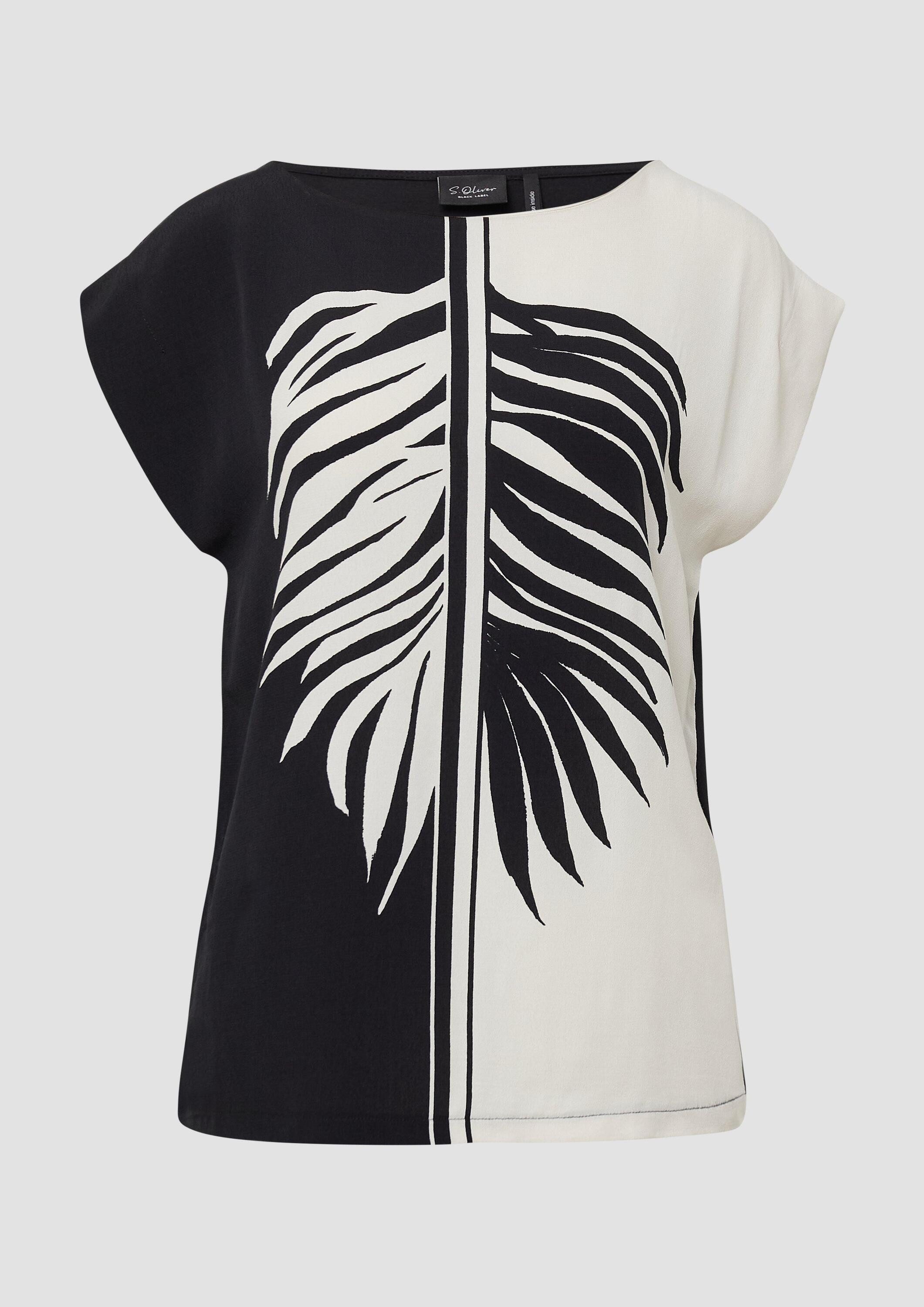 s.Oliver Kurzarmshirt T-Shirt Ärmelloses Blusenshirt mit Kontrastmotiv