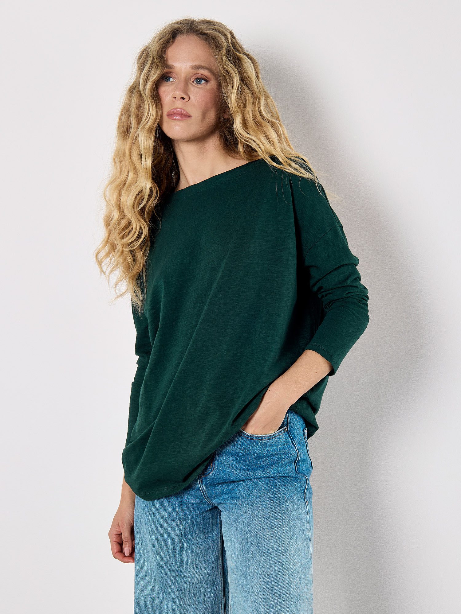 Apricot Langarmshirt Longshirt mit U-Boot-Ausschnitt günstig online kaufen