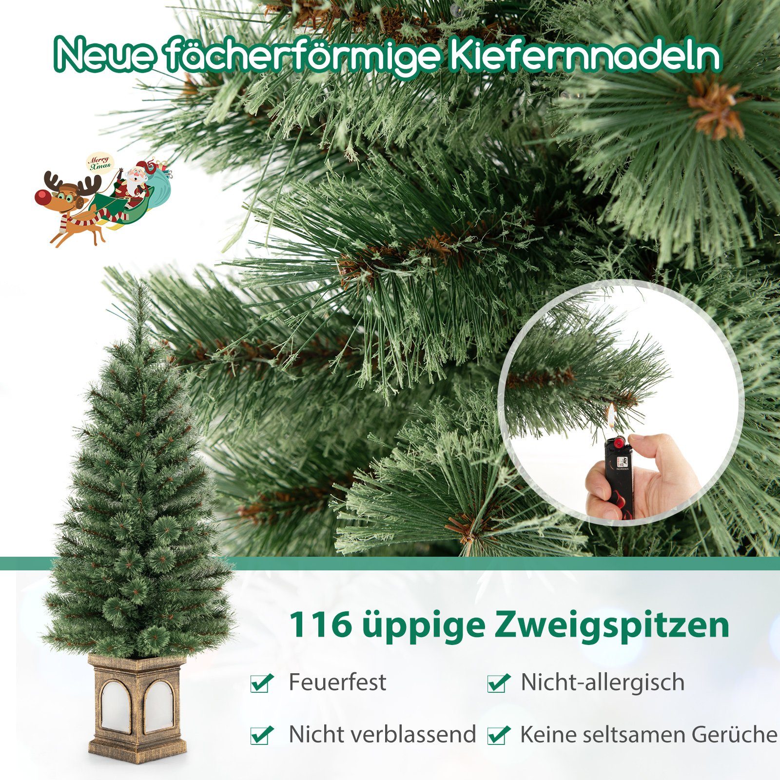 COSTWAY Künstlicher Weihnachtsbaum 120 cm Tannenbaum im Topf, 120cm im Topf, 116 Spitzen, 3 Lichtmodi – Bild 5 von 5
