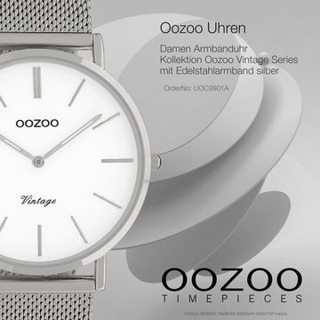 OOZOO Quarzuhr Oozoo Damen Armbanduhr silber Analog, Damenuhr rund, groß (ca. 40mm) Edelstahlarmband, Fashion-Style