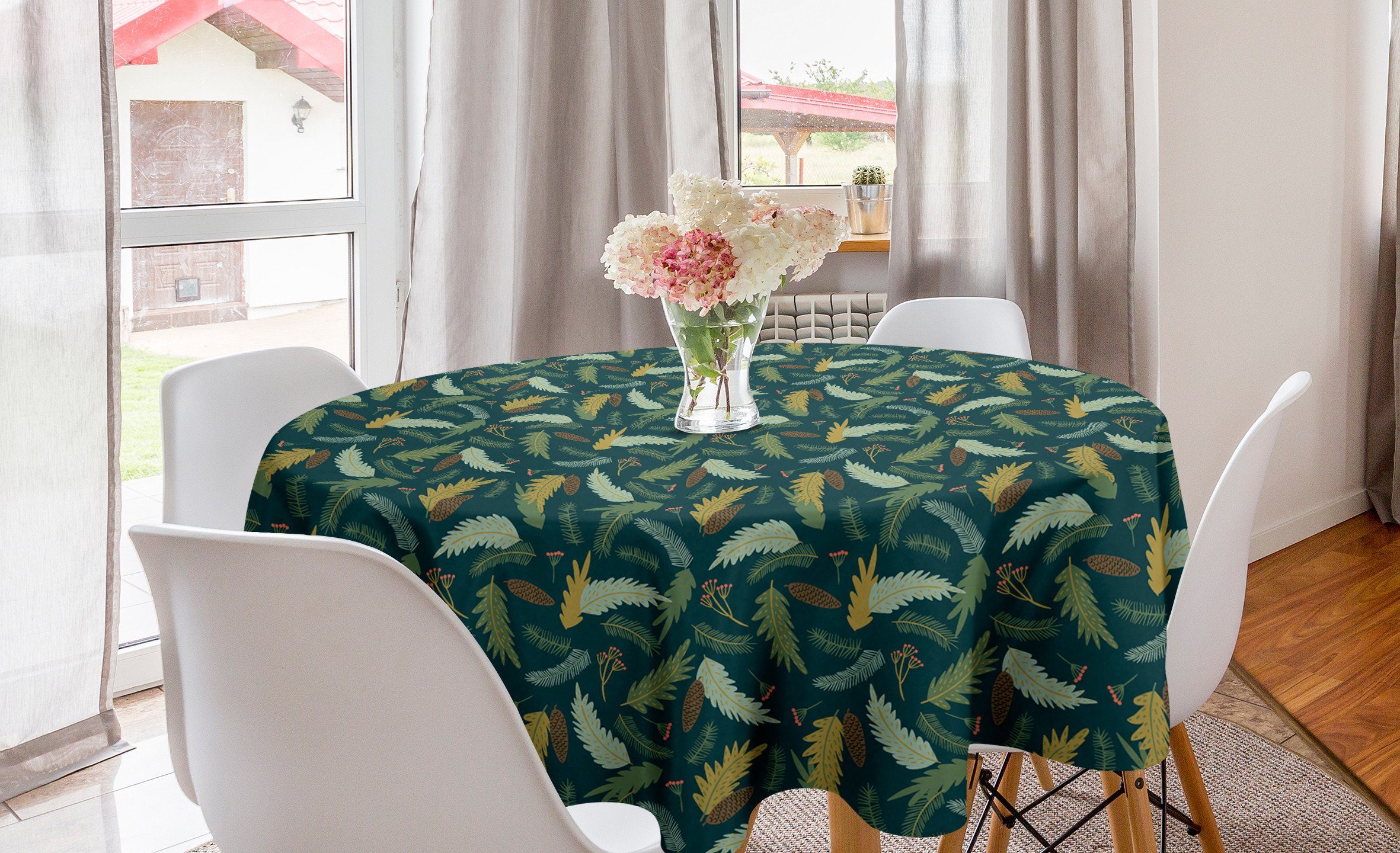 Abakuhaus Tischdecke Kreis Tischdecke Abdeckung Blumen Esszimmer Zierpflanzen für Dekoration, Leaves Küche