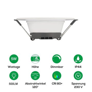 iscooter LED Einbaustrahler 6x Ultra Flach Strahler Dimmbar LED Deckenspots, LED fest integriert, 5W, 230V, IP44, Einbauleuchten Decken Spot
