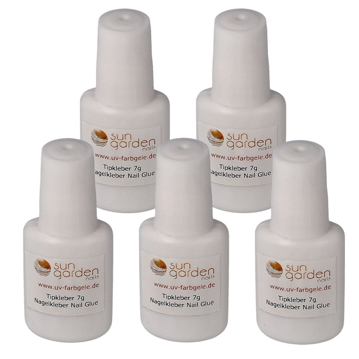 Sun Garden Nails Nageldesign Zubehör 5 x 7g Tipkleber - Nagelkleber mit Pinsel Applikator - Nagelmodellage, einfache Anwendung