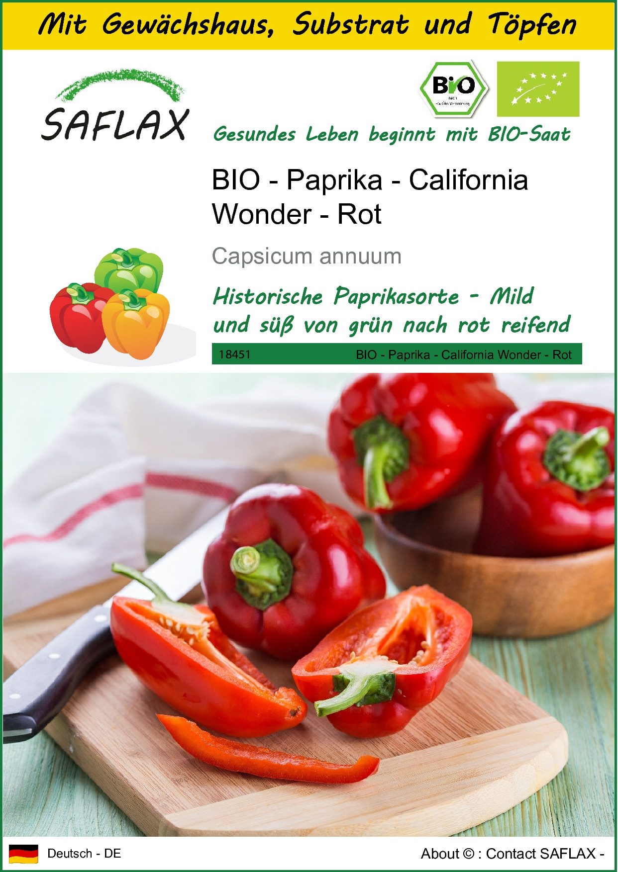 Gemüsesamen SAFLAX - Anzuchtset - BIO - Paprika - California Wonder - Rot