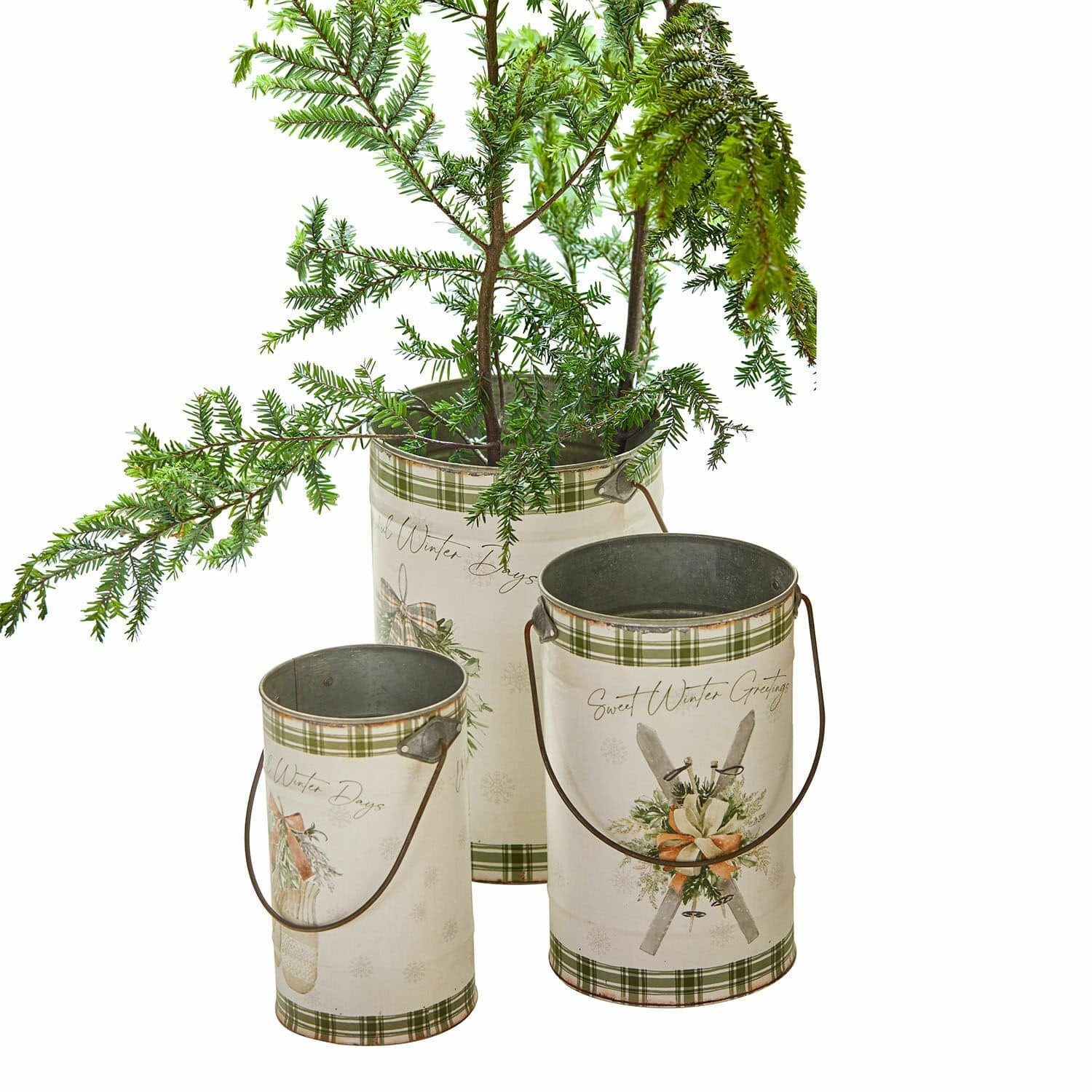 Weihnachtsfigur Eimer 3er Set Zérinel weiß/grün