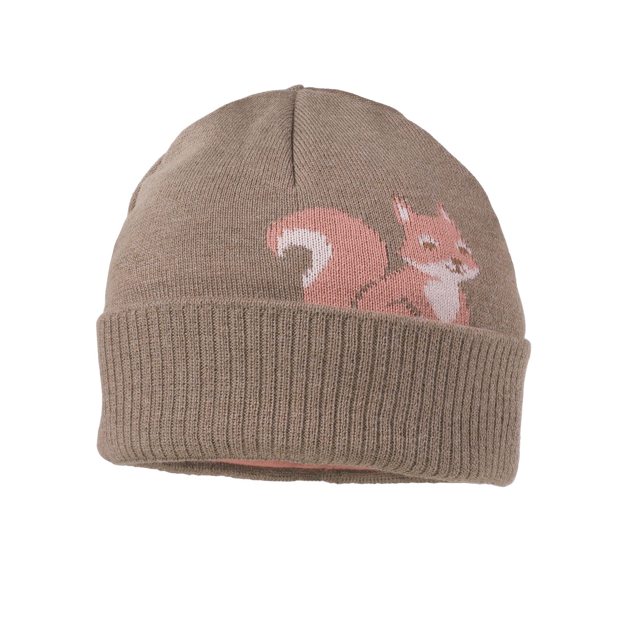 MAXIMO Strickmütze MINI GIRL-Mütze, Eichhörnchen Umschlag, Jerseyfutter (1-St)