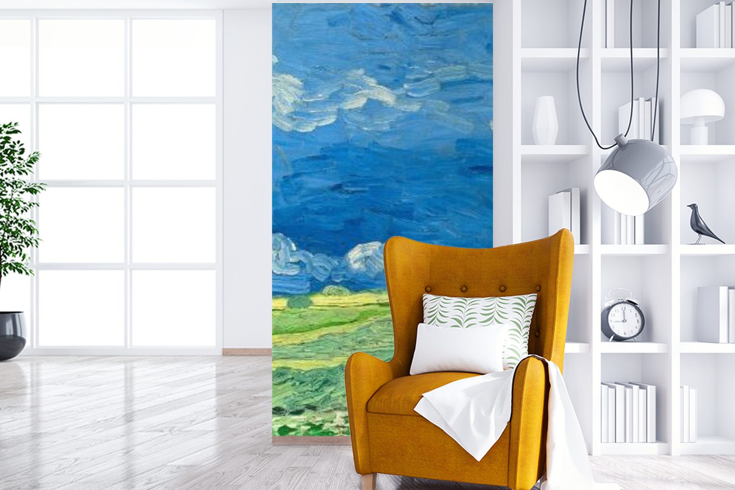 (2 bedruckt, Weizenfeld unter Schlafzimmer Küche, für Fototapete van Vincent Matt, St), MuchoWow - Fototapete Gewitterwolken Vliestapete Wohnzimmer Gogh,