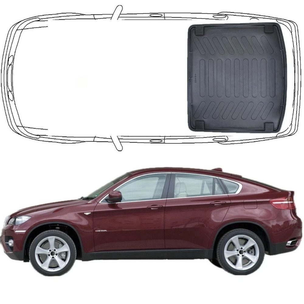 Trimak Passform-Fußmatten Kompatibel mit BMW X6 E71 2008-2014 3D Auto Gummimatten, BMW X6 E71 2008-2014 Kofferraummatte TPE Antirutschmatte