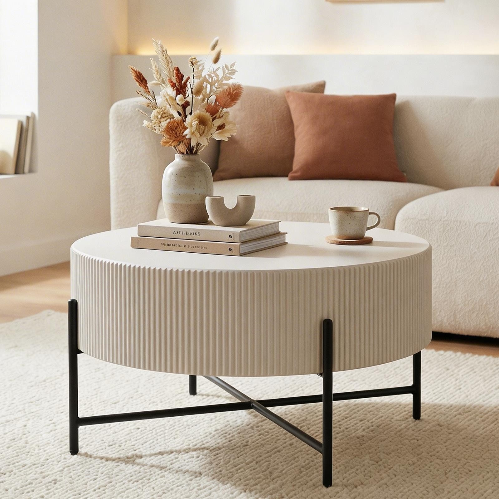 IDIMEX Couchtisch LOHA, Beistelltisch 80 cm mit geriffeltem Design Kaschmir/Beige