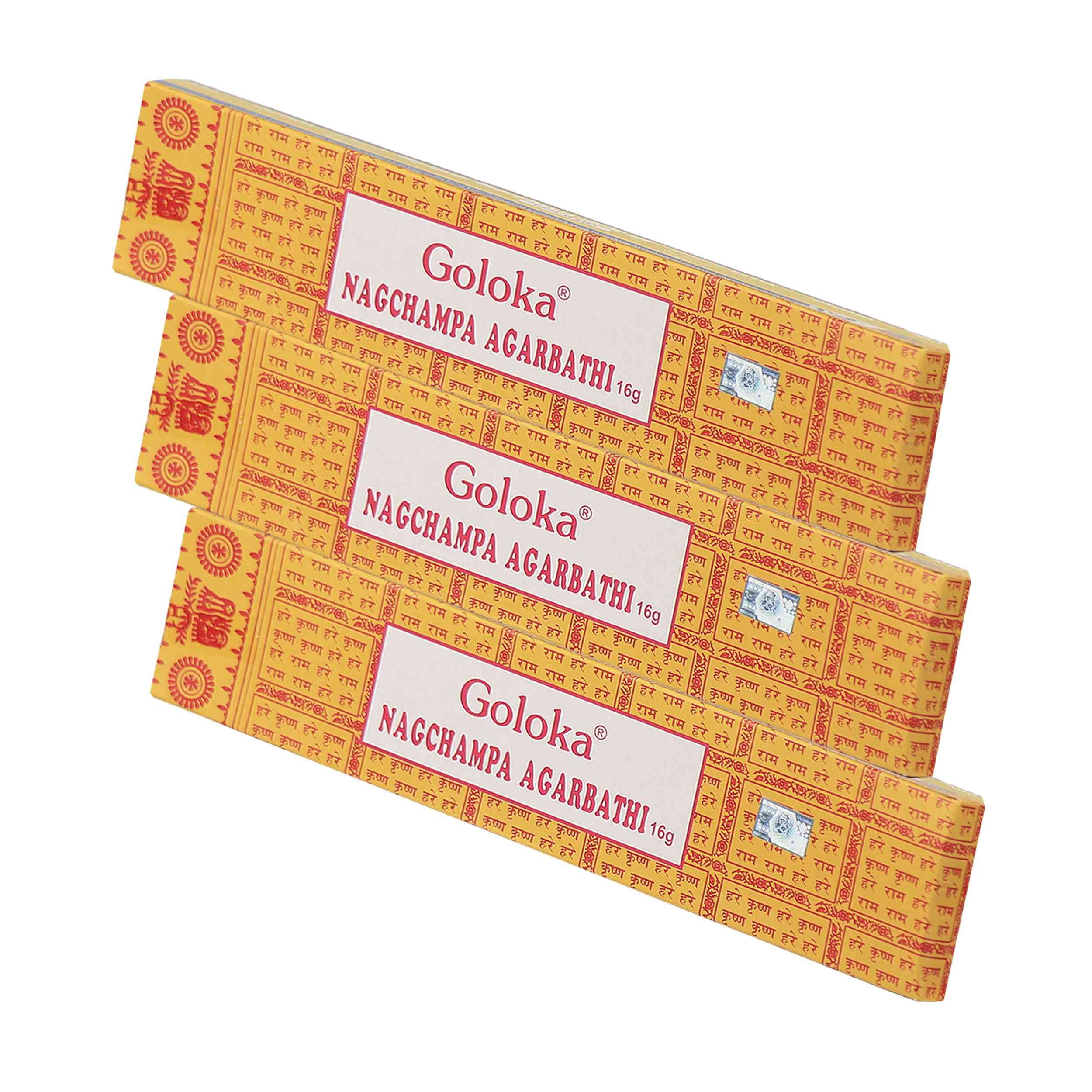 Räucherstäbchen 3x Goloka Nag Champa Räucherstäbchen 48g – Natürliches Räucherwerk aus