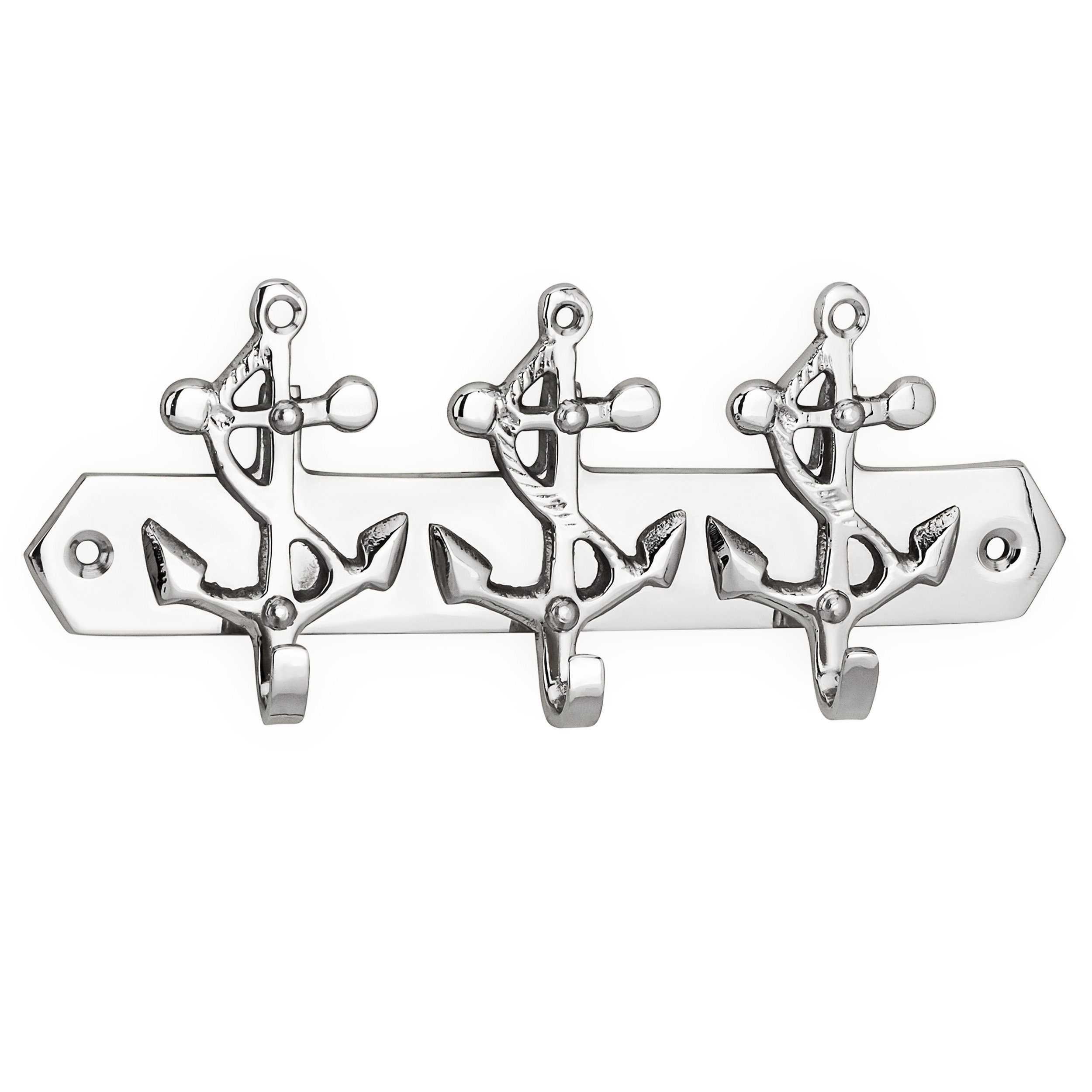 NKlaus Wandhaken Schlüsselhaken Anker 3-fach aus Messing silber 16 x 7 cm Maritim Schlü, Schlüsselhaken, Handtuchhaken
