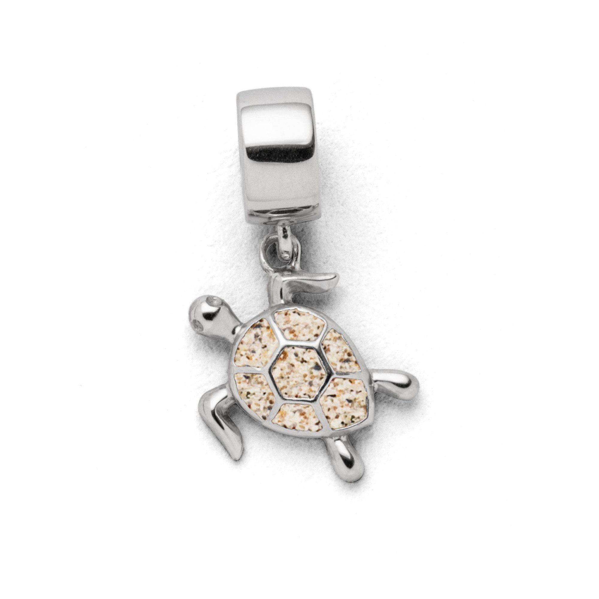 DUR Bead Charm F288 – Bead-Anhänger „Turtle“ mit Strandsand, 925er Silber, 16 mm, mit Öse