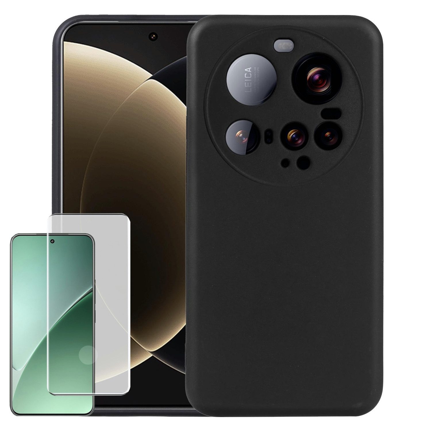 Wigento Handyhülle Für Xiaomi 15 Ultra TPU Silikon Handy Hülle Schwarz + 4D Curved Glas, Produktset TPU Hülle mit Curved Glas