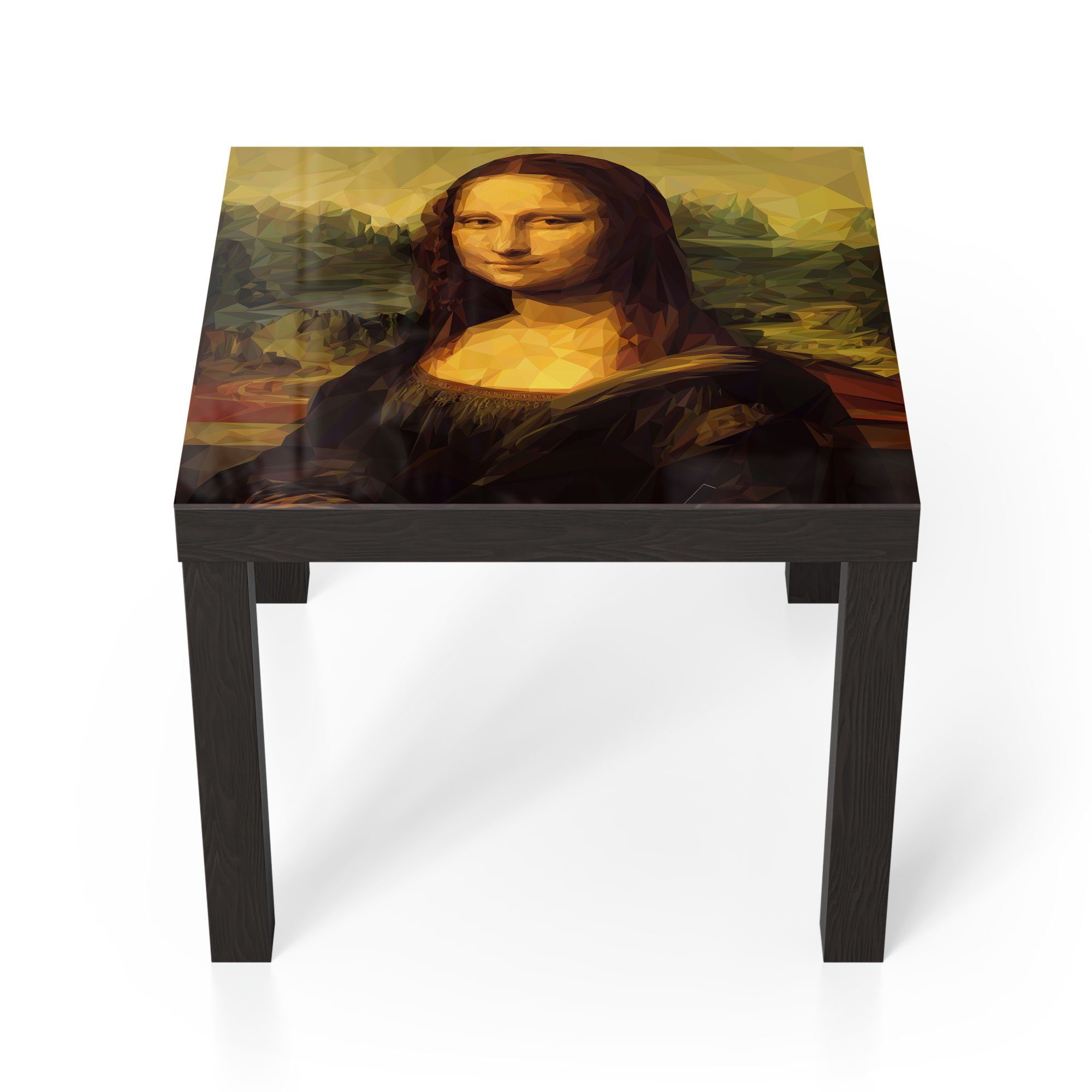 DEQORI Couchtisch 'Mona Lisa im Polygon Stil', Glas Beistelltisch Glastisch modern Schwarz