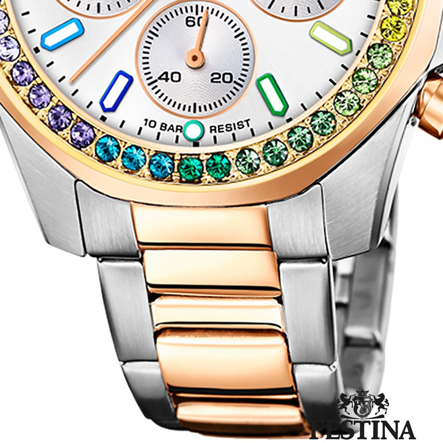 Festina Quarzuhr Festina Damenuhr Edelstahl silber rosé, (Analoguhr), Damen Armbanduhr rund, Edelstahlarmband silber, rosé, Casual