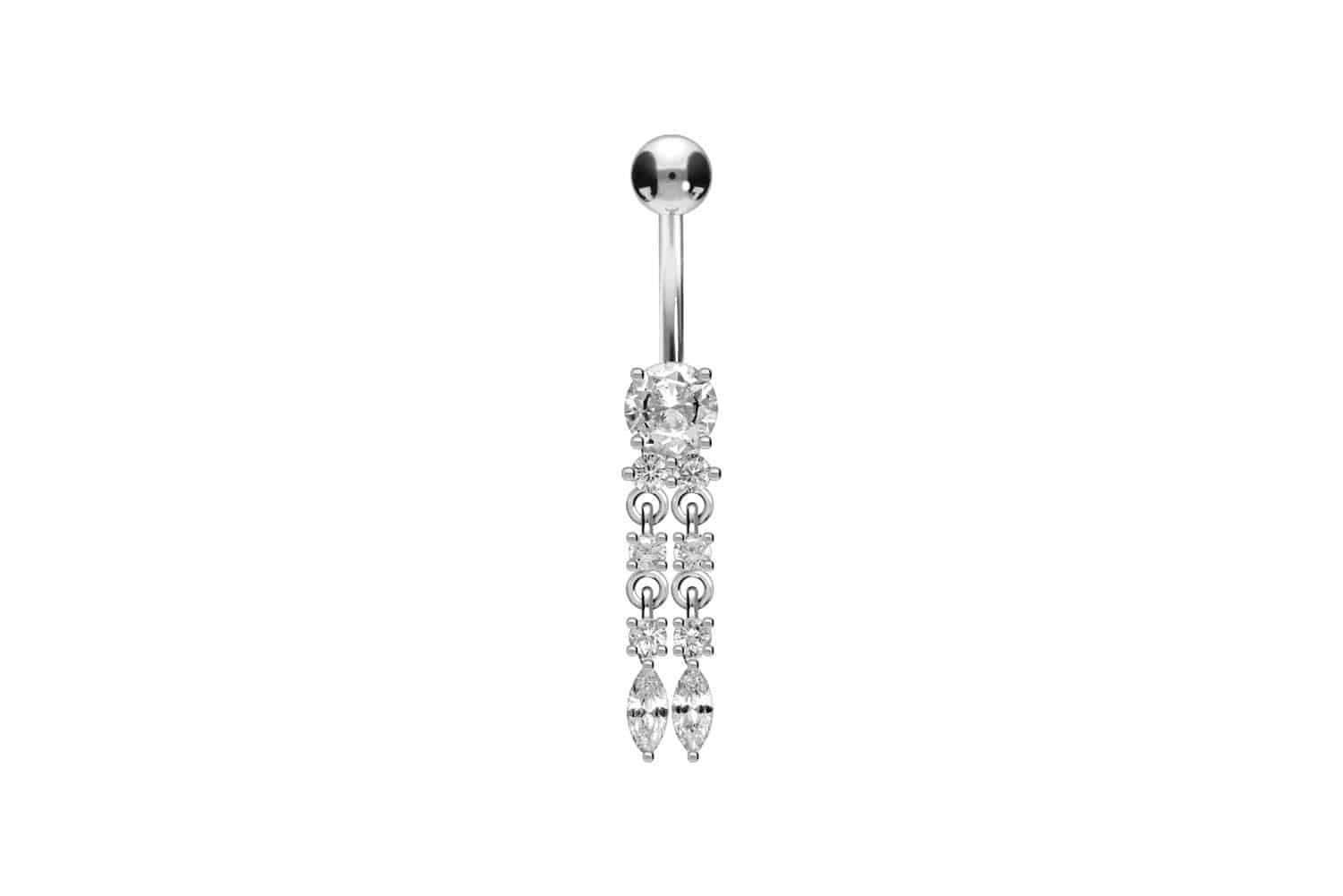 Bauchnabelpiercing Titan Bananabell mit 925er Silber-Design 2 KRISTALLKETTEN