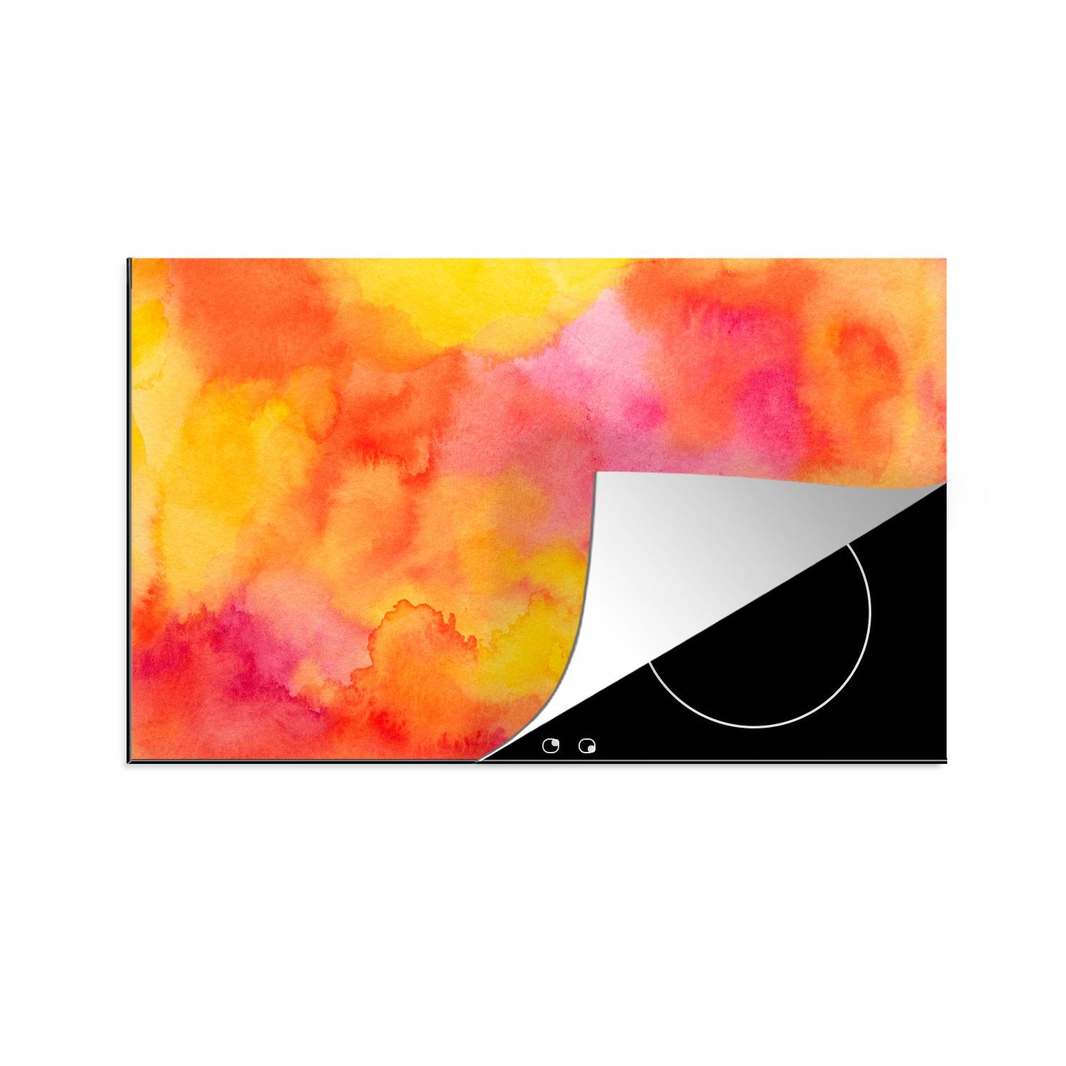 MuchoWow Herdblende-/Abdeckplatte Farbe - Malerei - Orange - Gelb, Vinyl, (1 tlg), 81x52 cm, Induktionskochfeld Schutz für die küche, Ceranfeldabdeckung