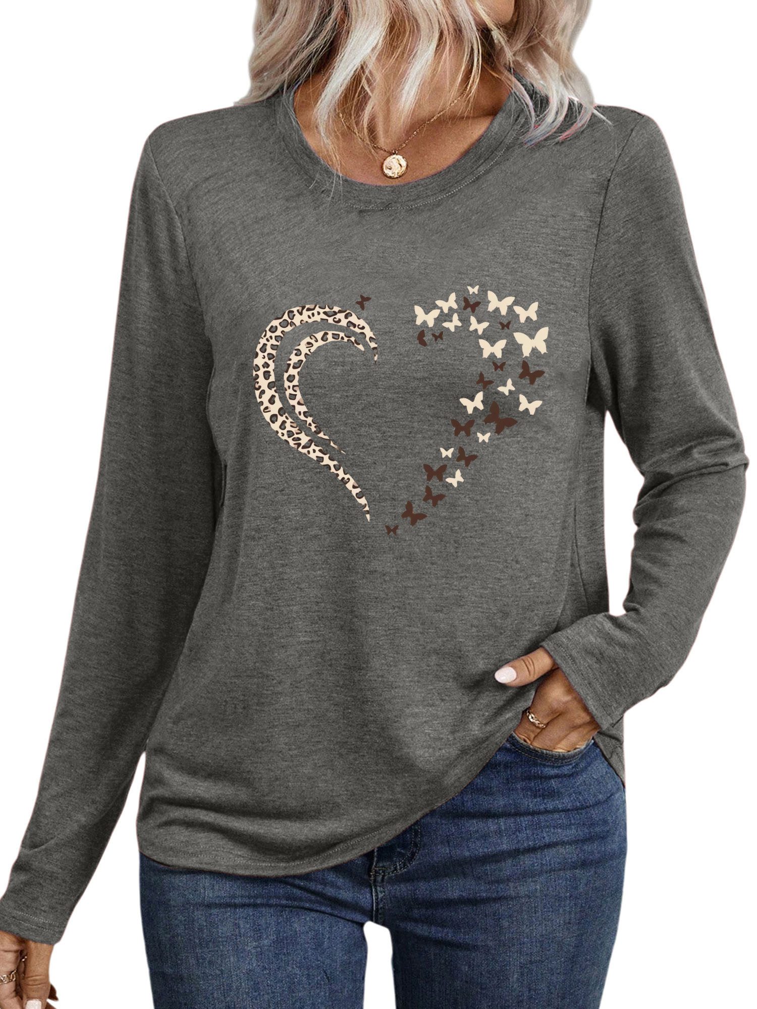 PYLIKE Langarmshirt Damen Rundhalsausschnitt Longsleeve mit Leopardenmuster günstig online kaufen