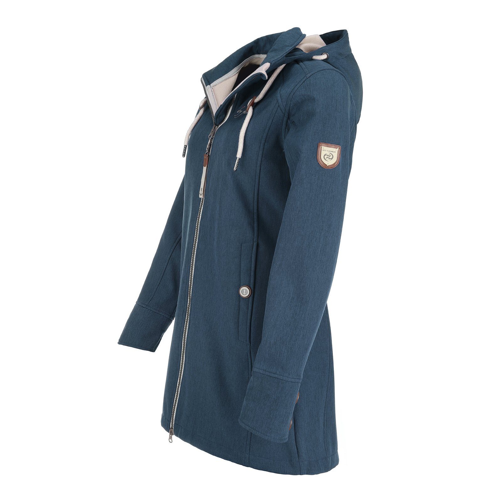Dry Fashion Softshelljacke Sellin Damen Softshell Mantel Sellin Meliert mit Fleece-Futter und Kapuze